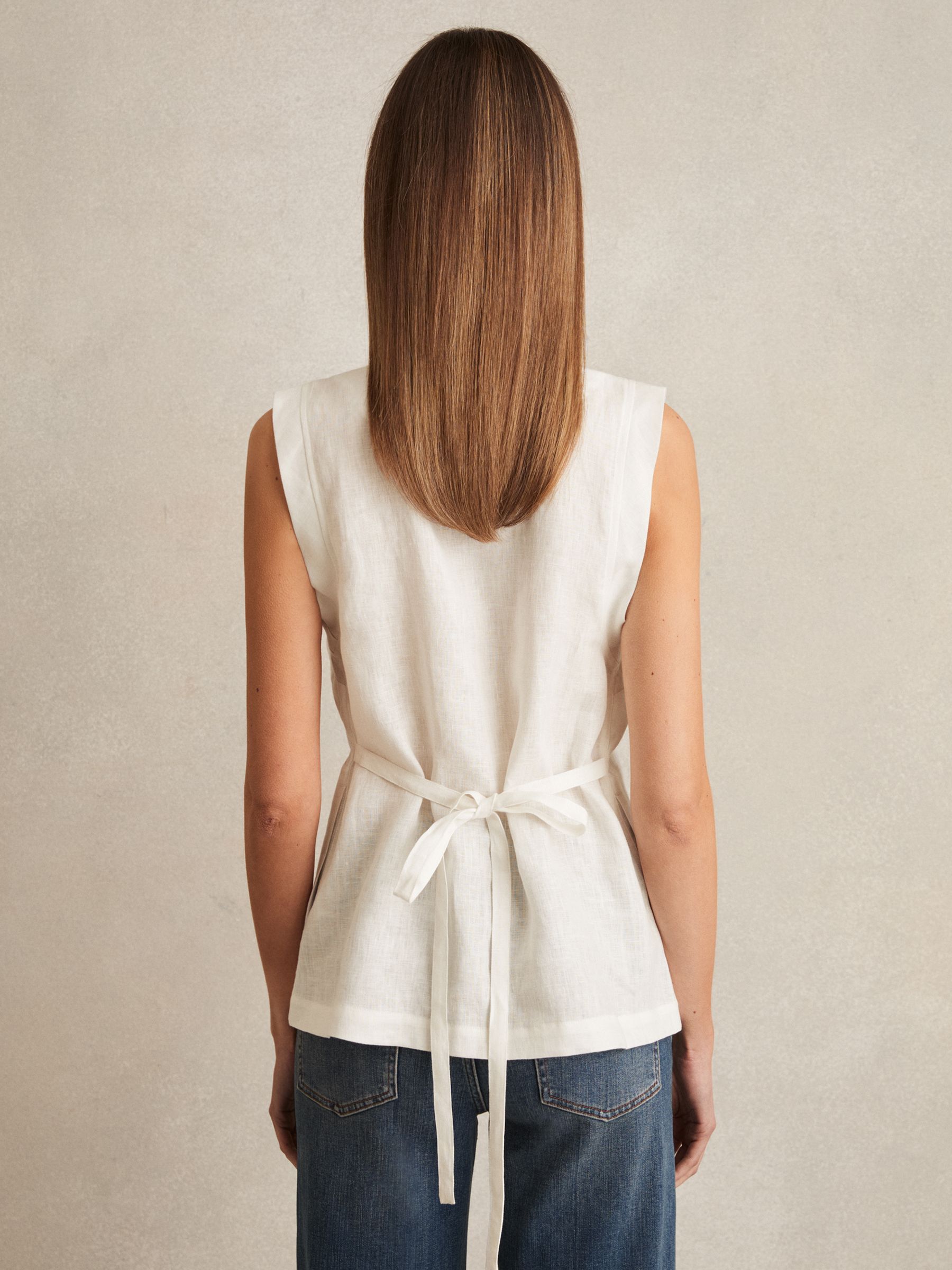 Linen Button-Front Waistcoat in Ivory