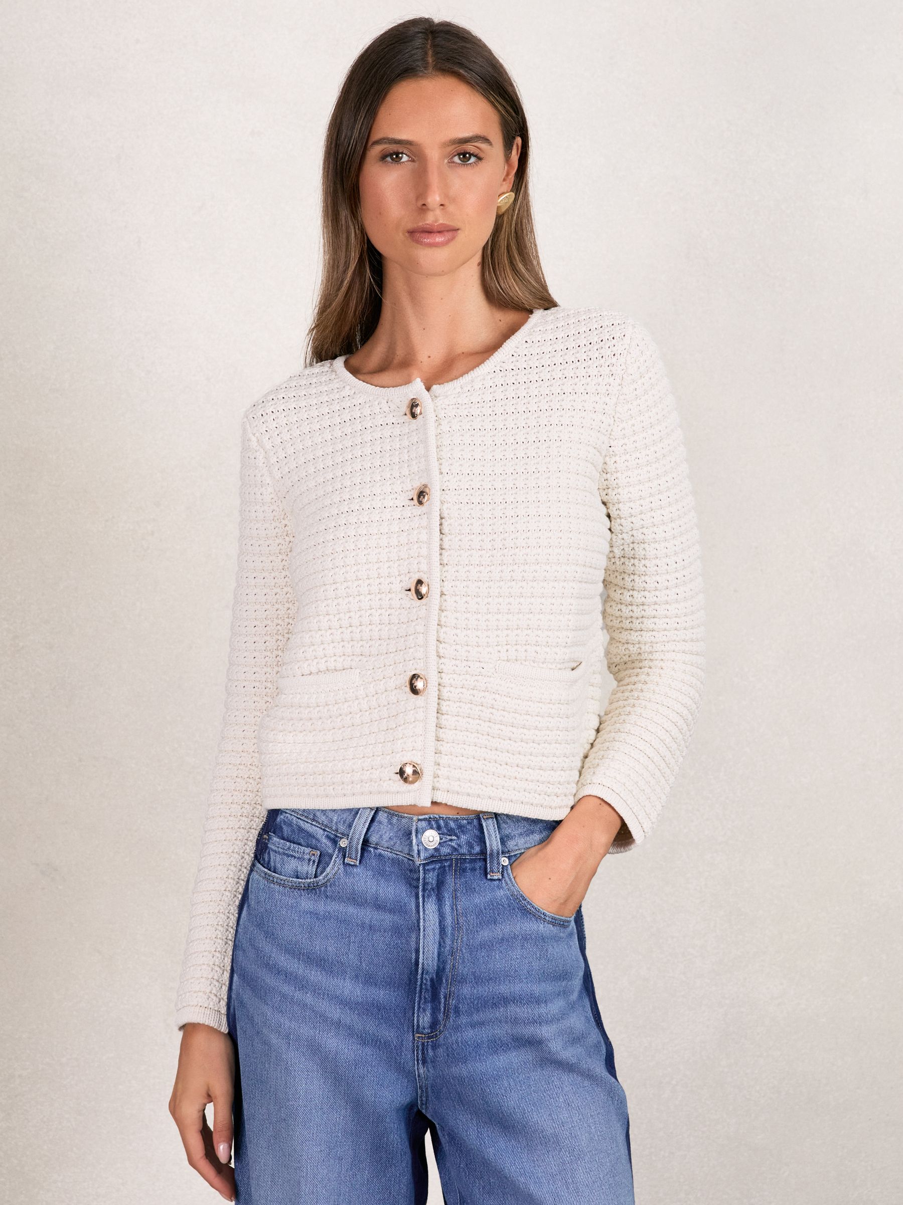 Paige Textured-Knit Cardigan in Ivory