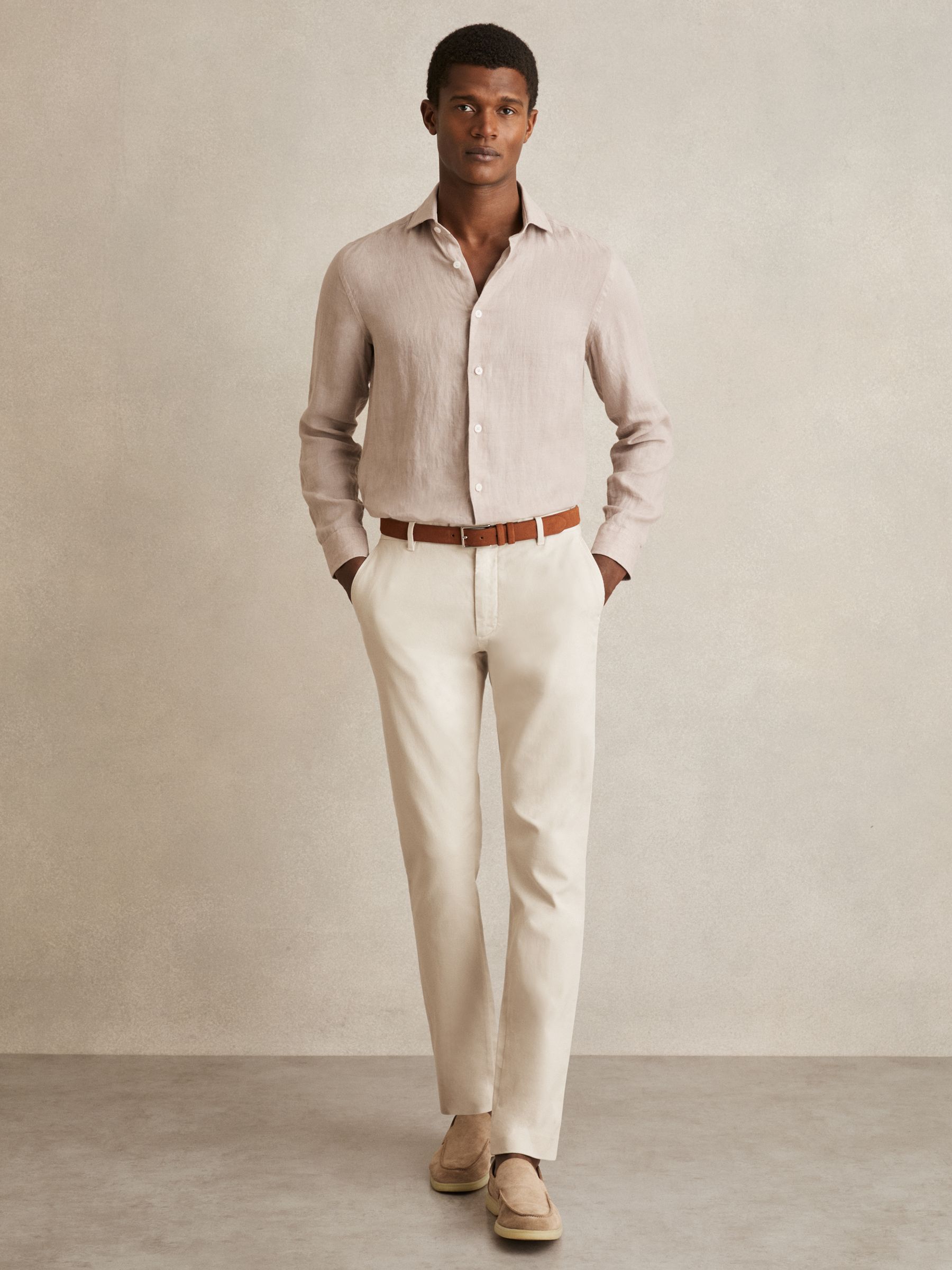 Cotton-Piqué Slim-Fit Chinos in Off White