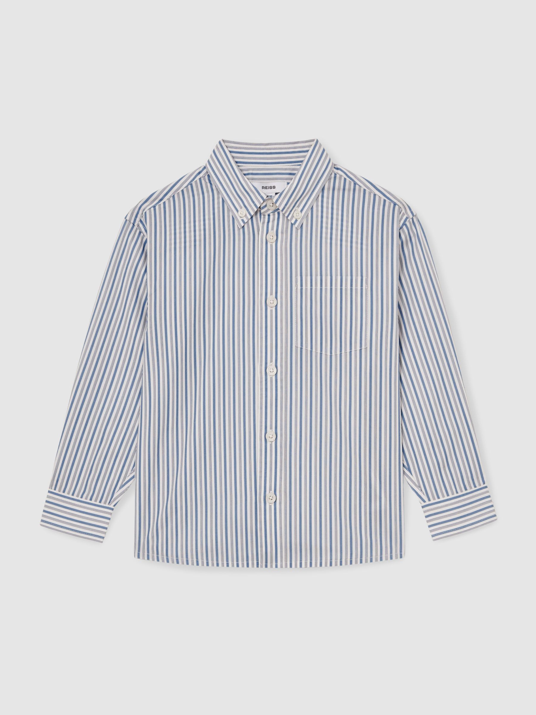 9-13 yrs Cotton-Poplin Striped Oversize Shirt in Blue/White