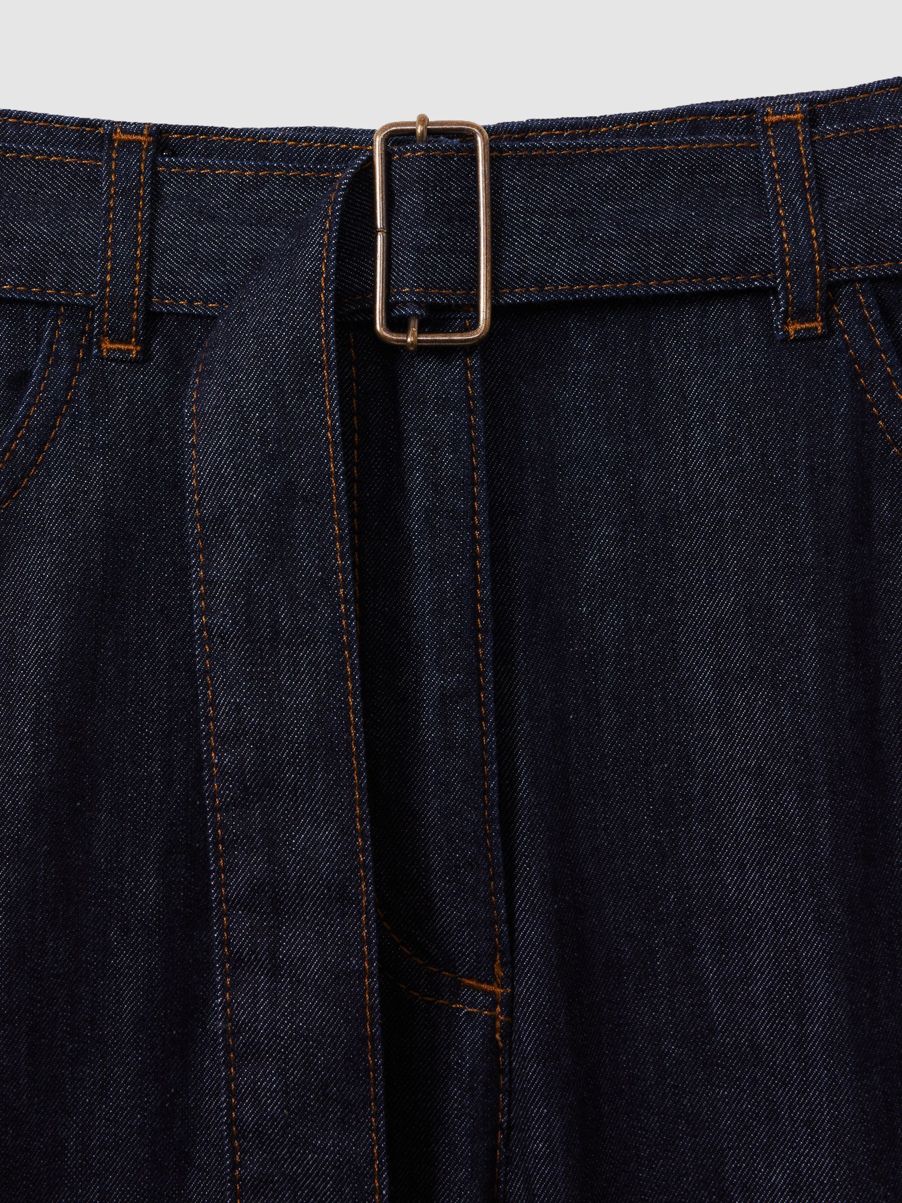 Belted Wide Leg Jeans in Dark Blue