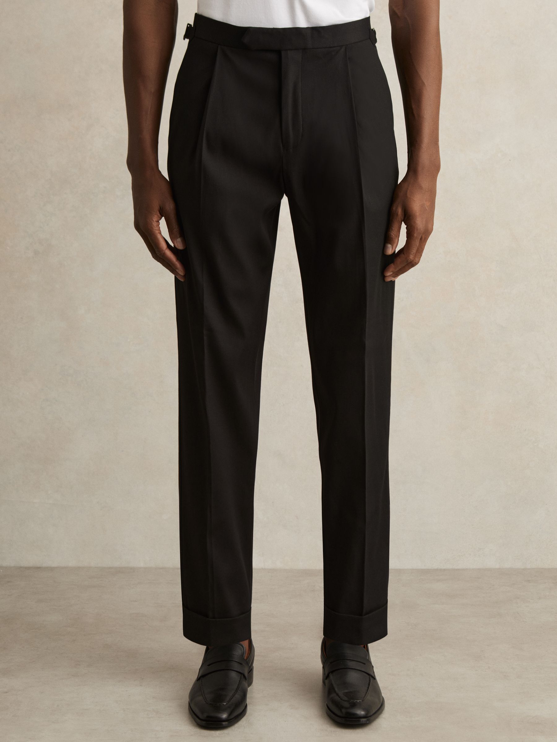Cotton-Blend Tapered Trousers in Black