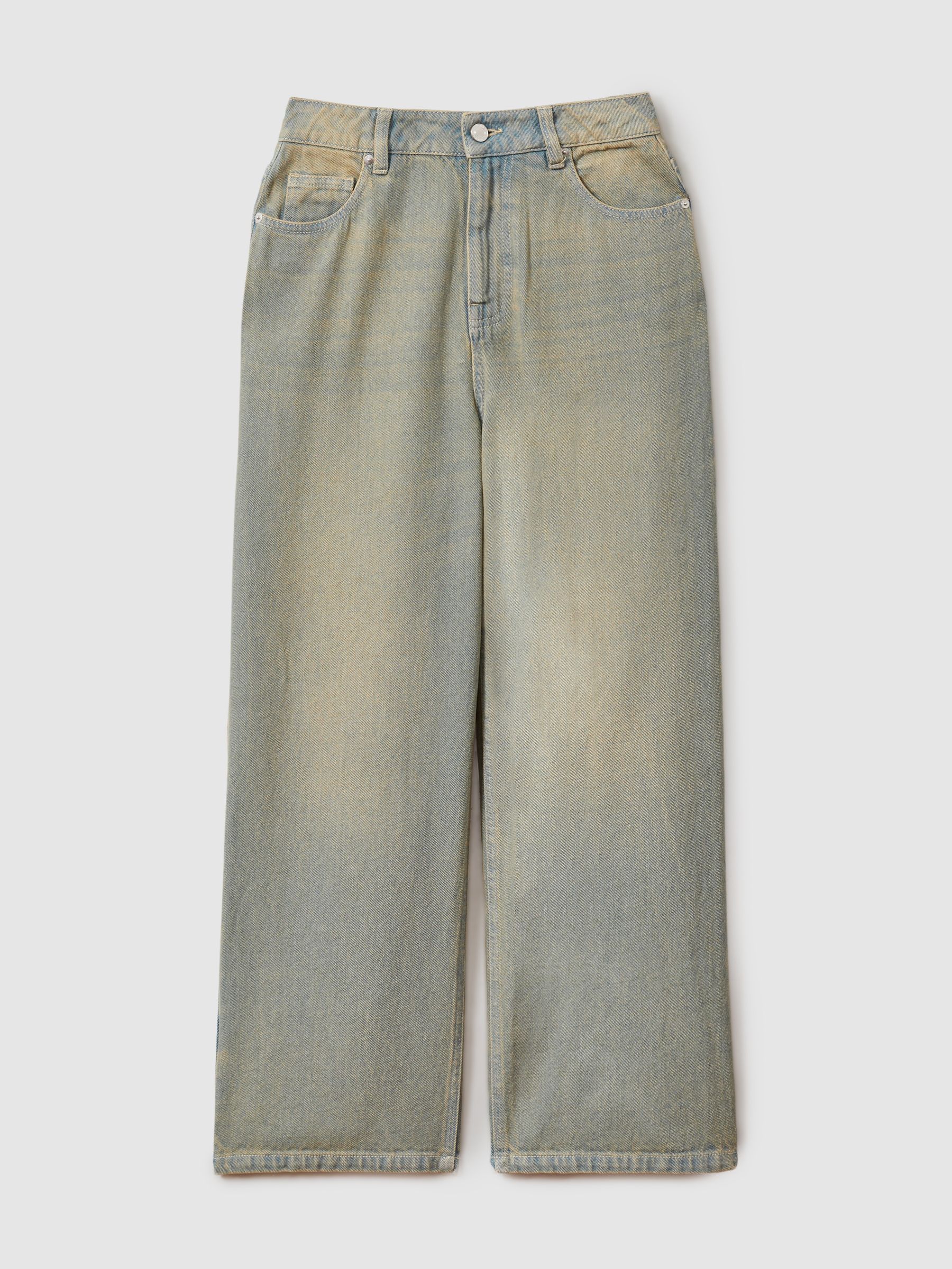 9-13 yrs Acid Wash Wide Leg Jeans in Green