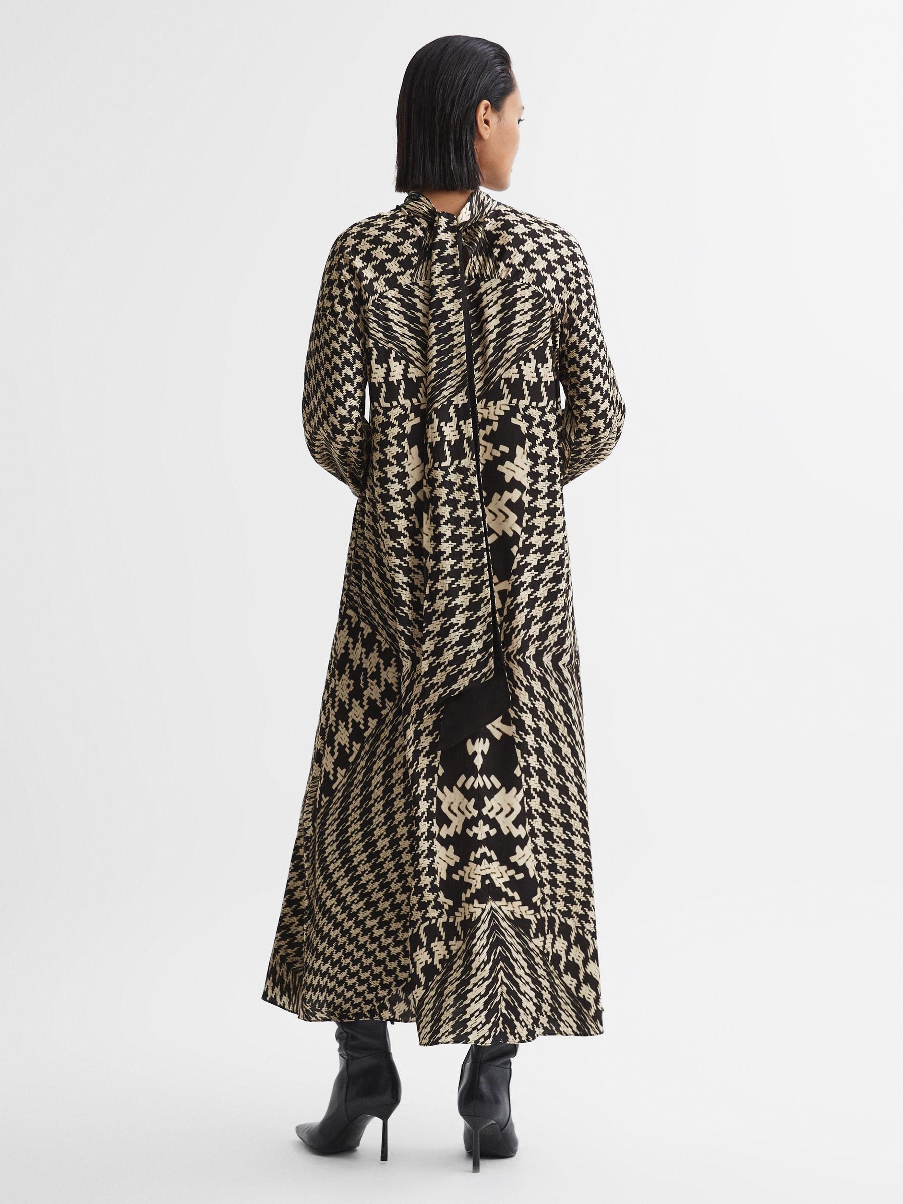 Dogtooth Midi Dress in Black/White