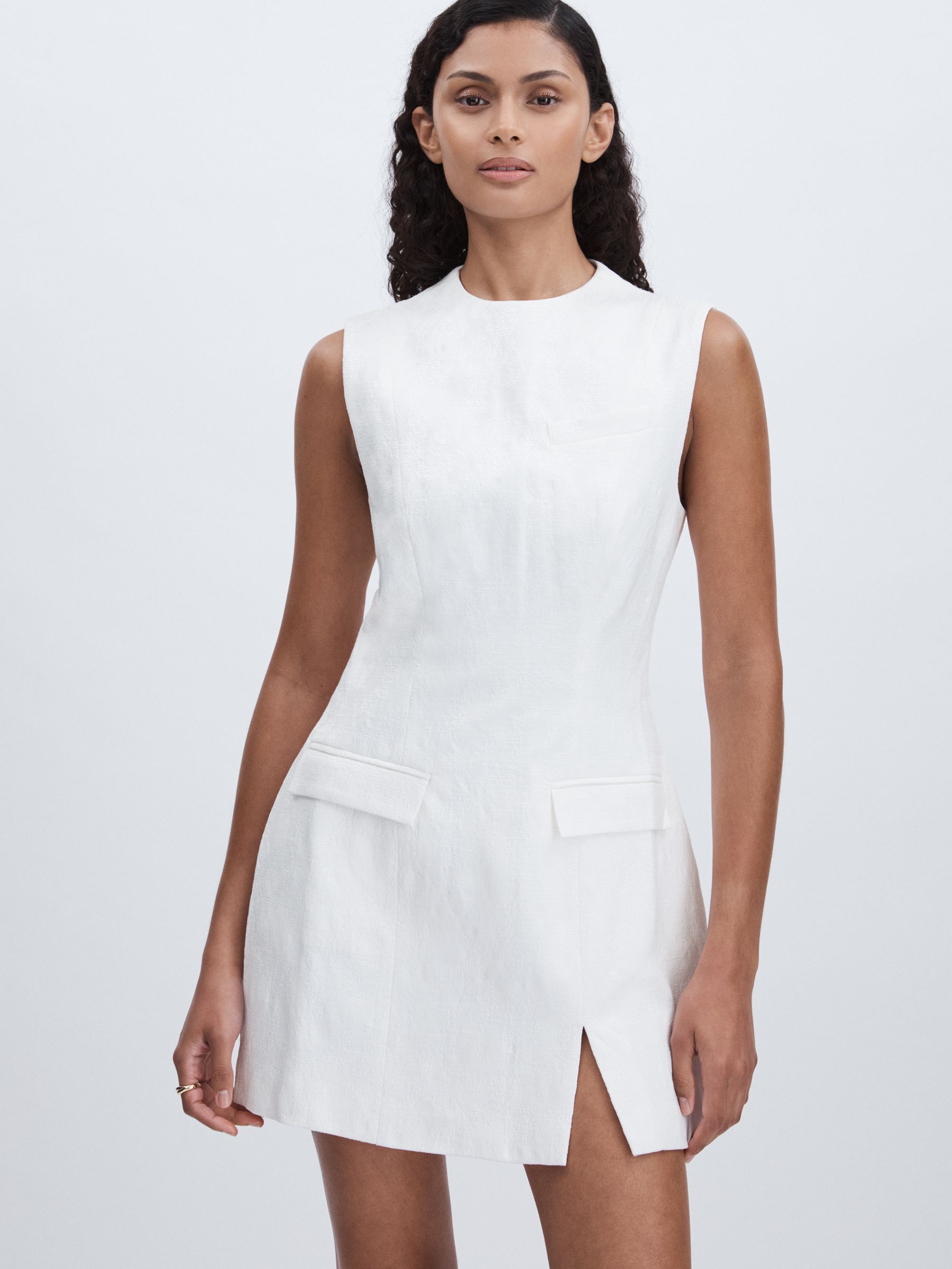 Anna Quan Cotton Blend Jacquard Mini Dress in White