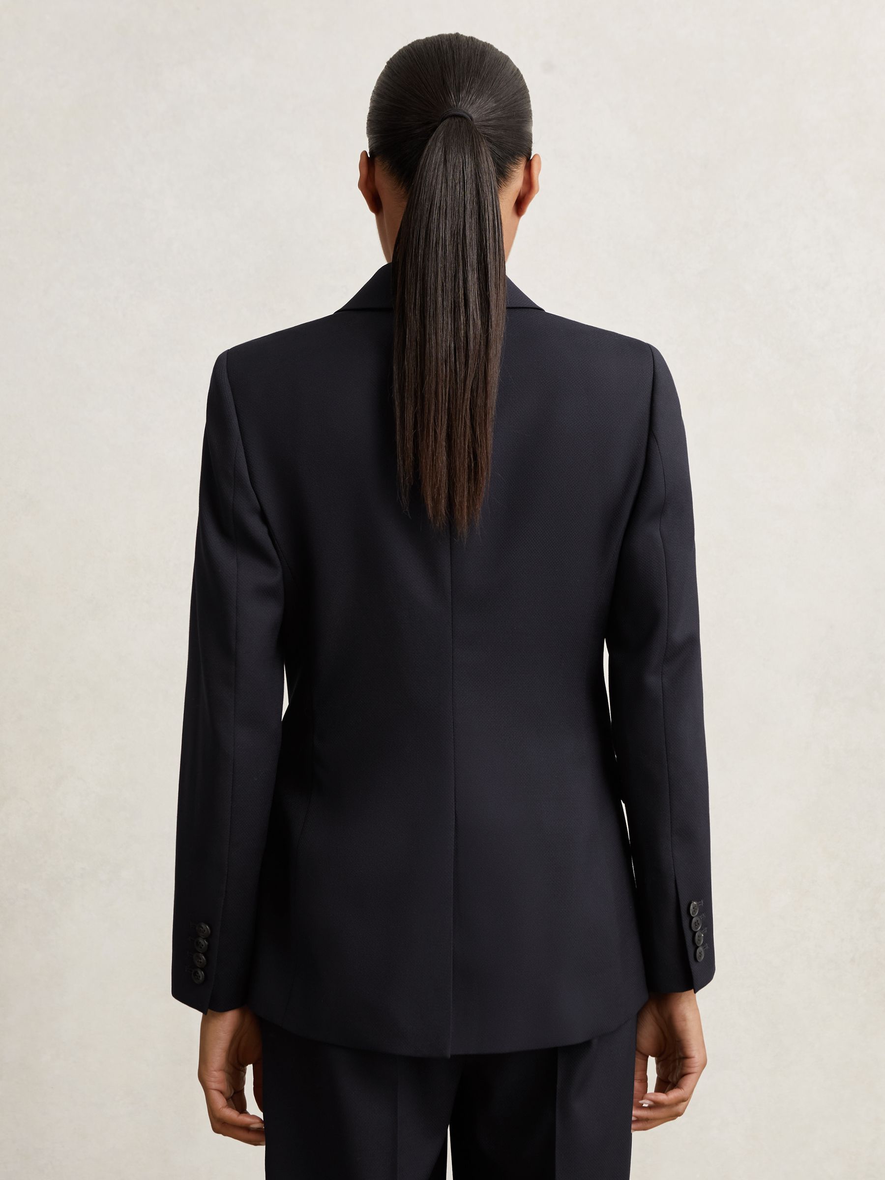 Petite Wool Blend Double Breasted Suit Blazer in Navy