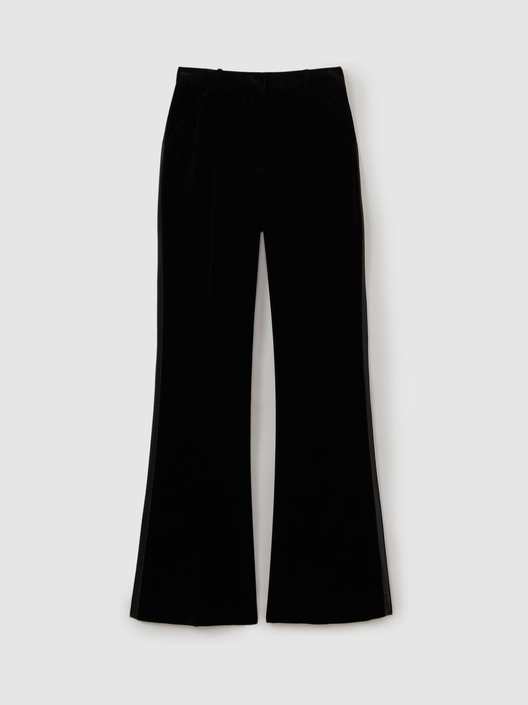 Velvet Flared Suit Trousers in Black