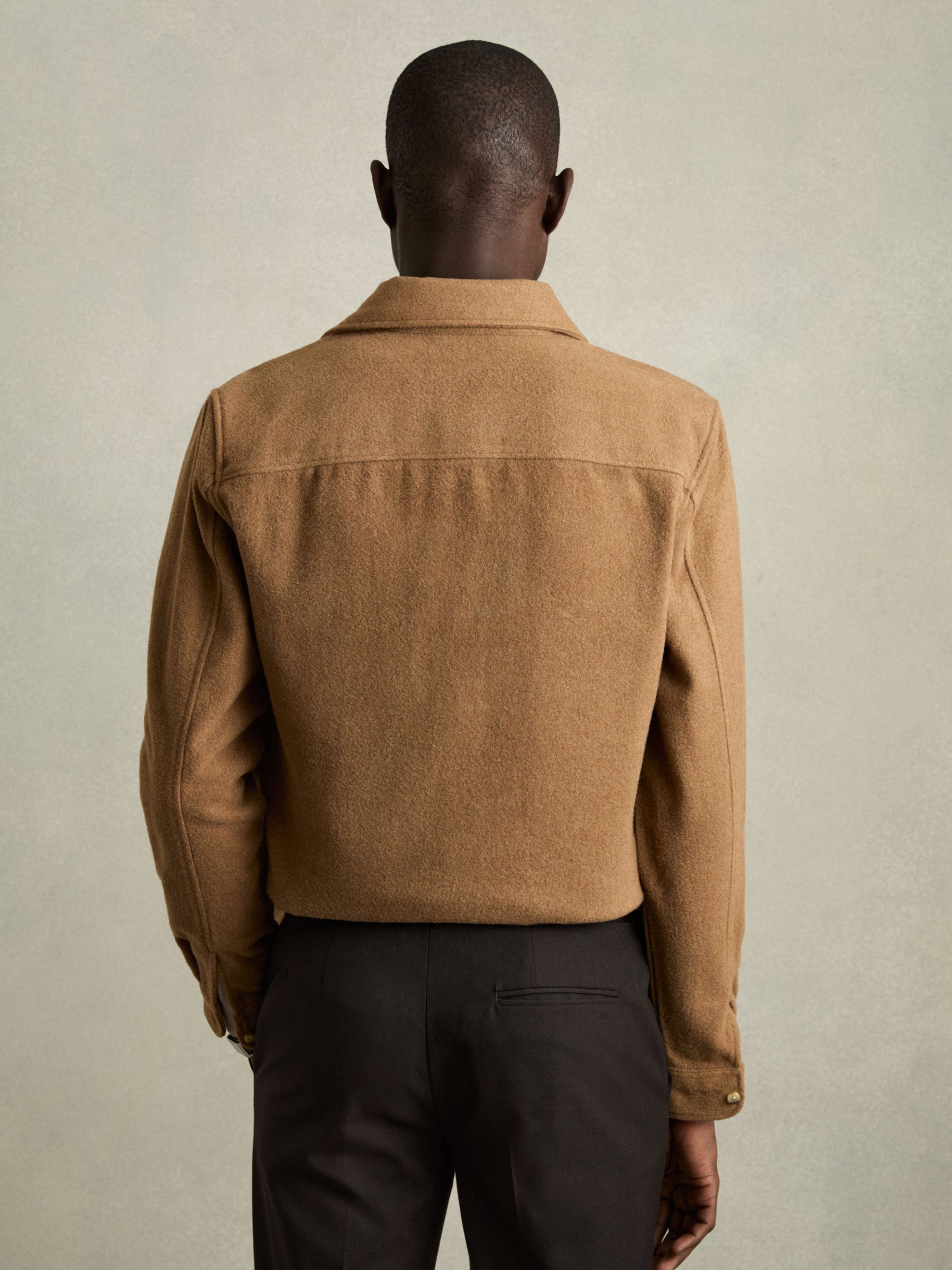 Twin-Pocket Overshirt With Wool in Camel