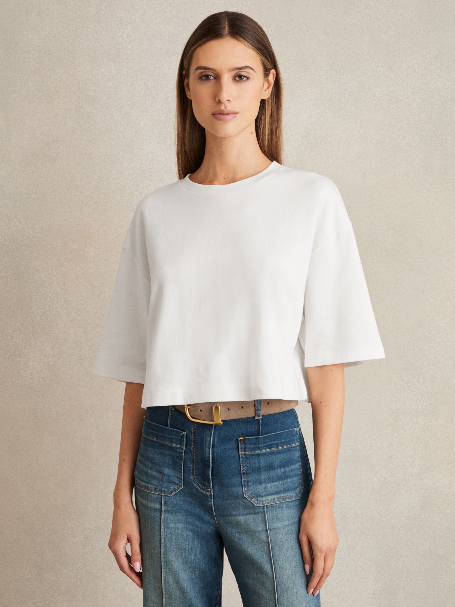 Stretch-Cotton Cropped T-Shirt in White