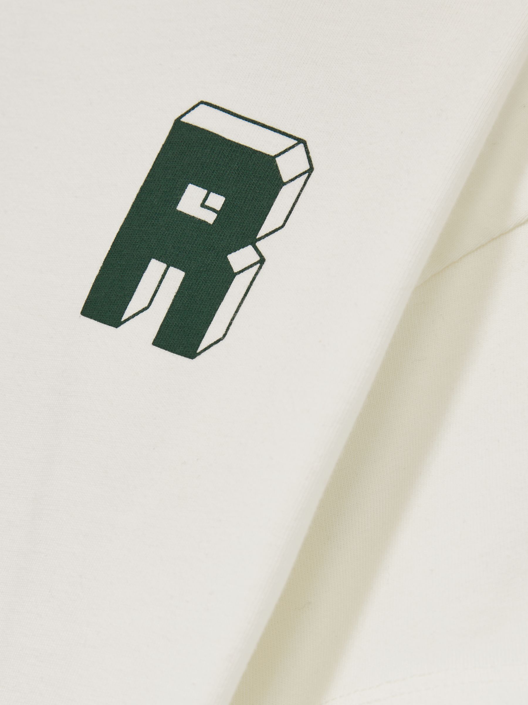 13-14 yrs Cotton Block-Logo Oversized T-Shirt in Off White/Green