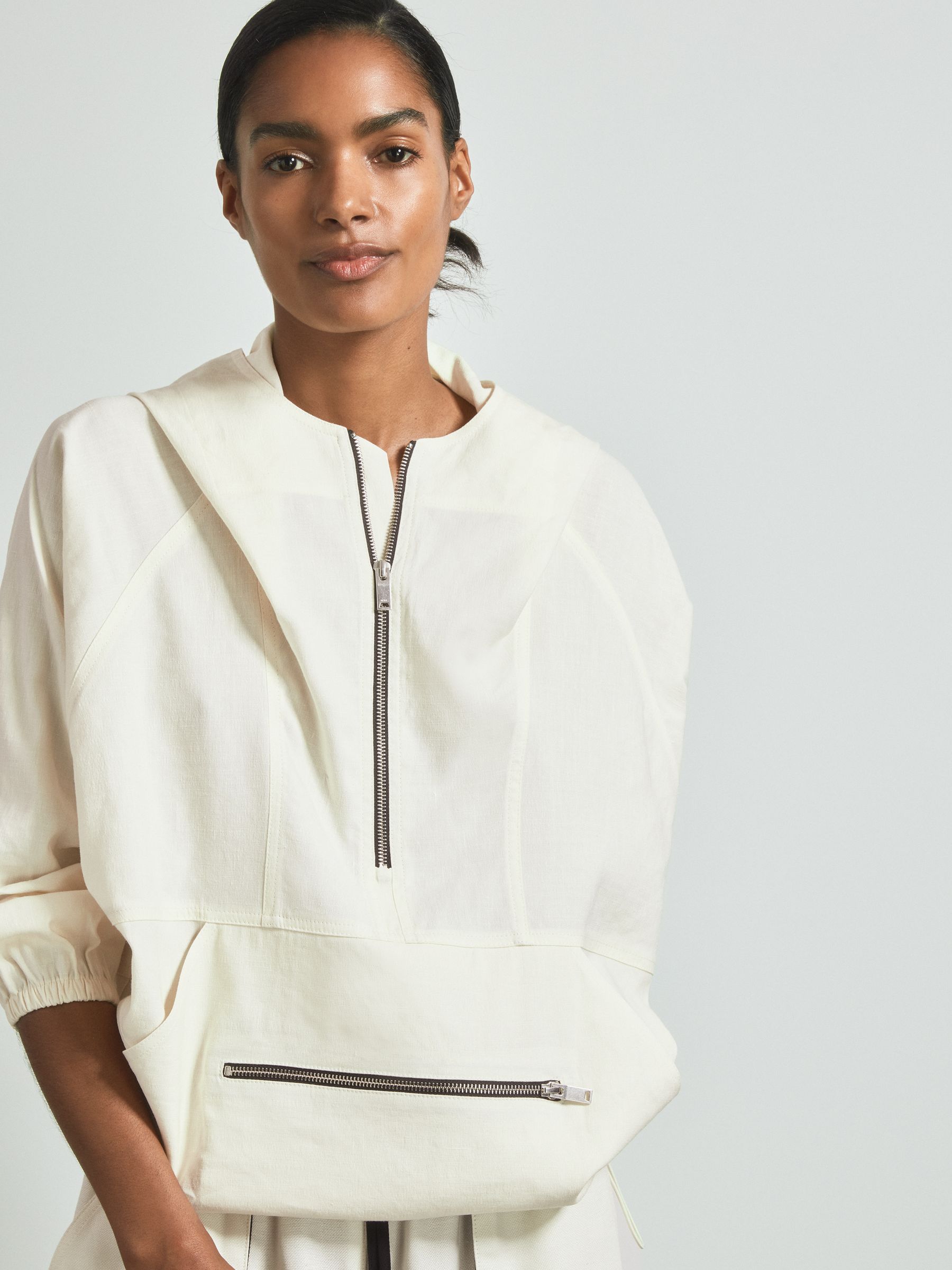 Atelier Linen Blend Hooded Sports Jacket in White