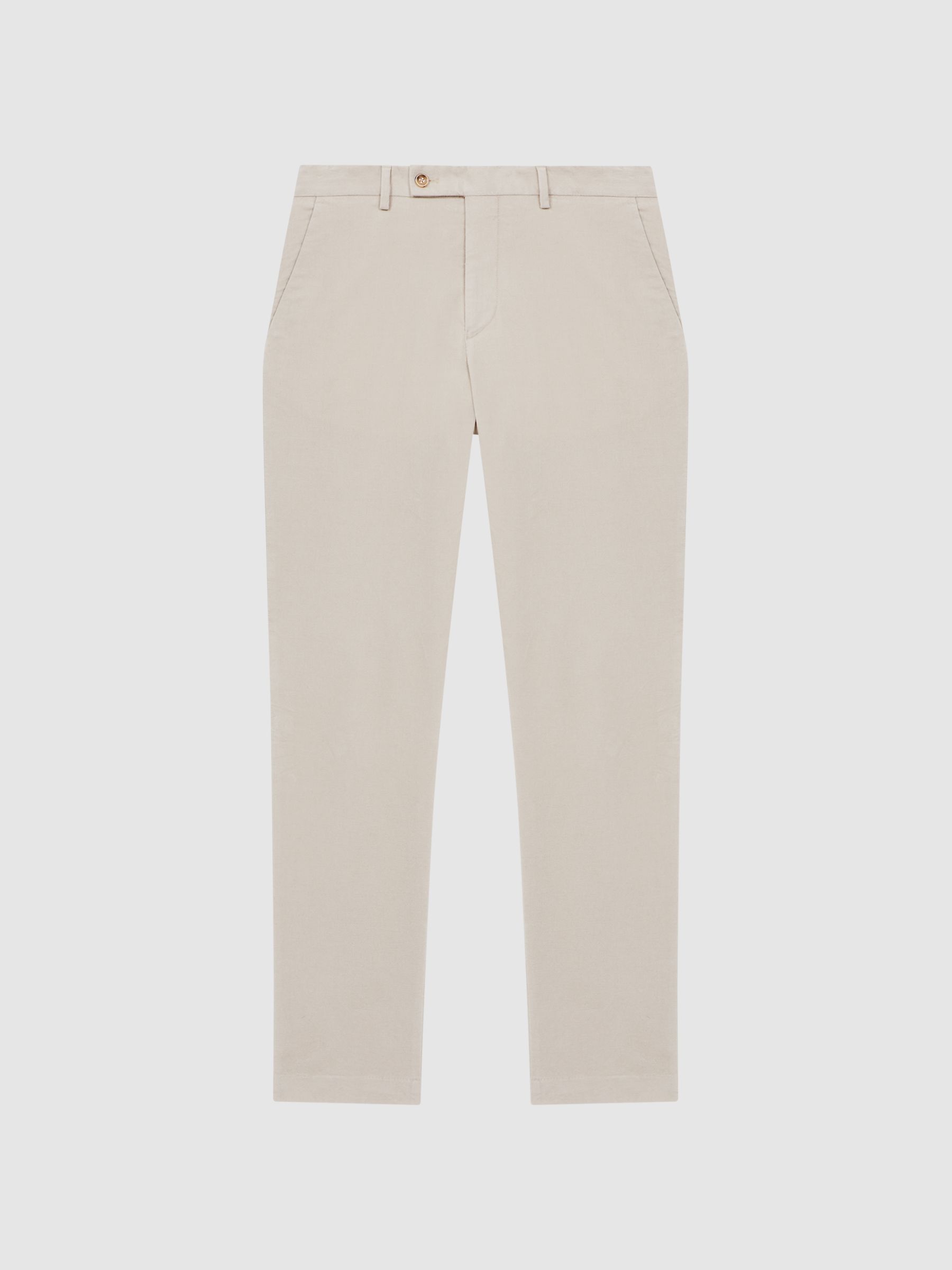 Slim Fit Brushed Cotton Trousers in Oatmeal
