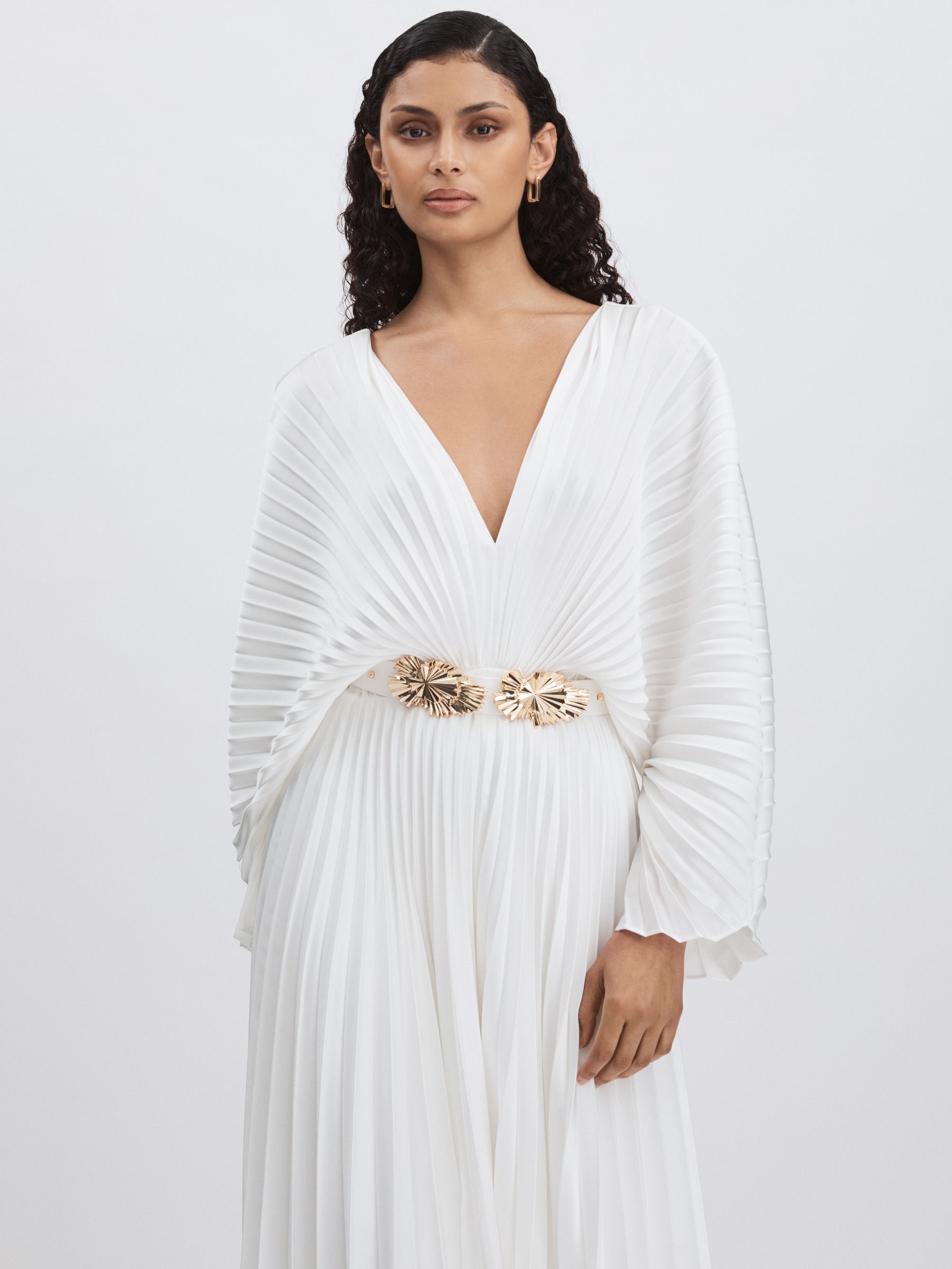 Wonastow Pleated Maxi Dress with Belt in Cream