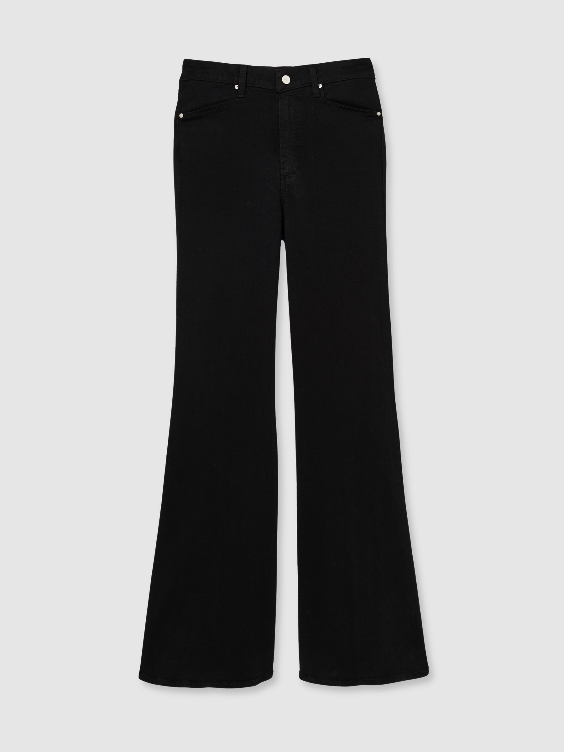 Paige Angled Waist Flared Jeans in Black