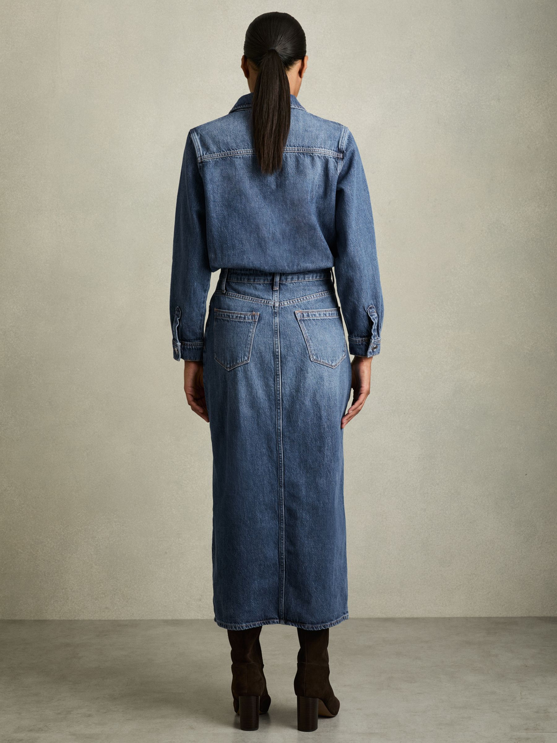 Petite Denim Button-Through Midi Dress in Indigo