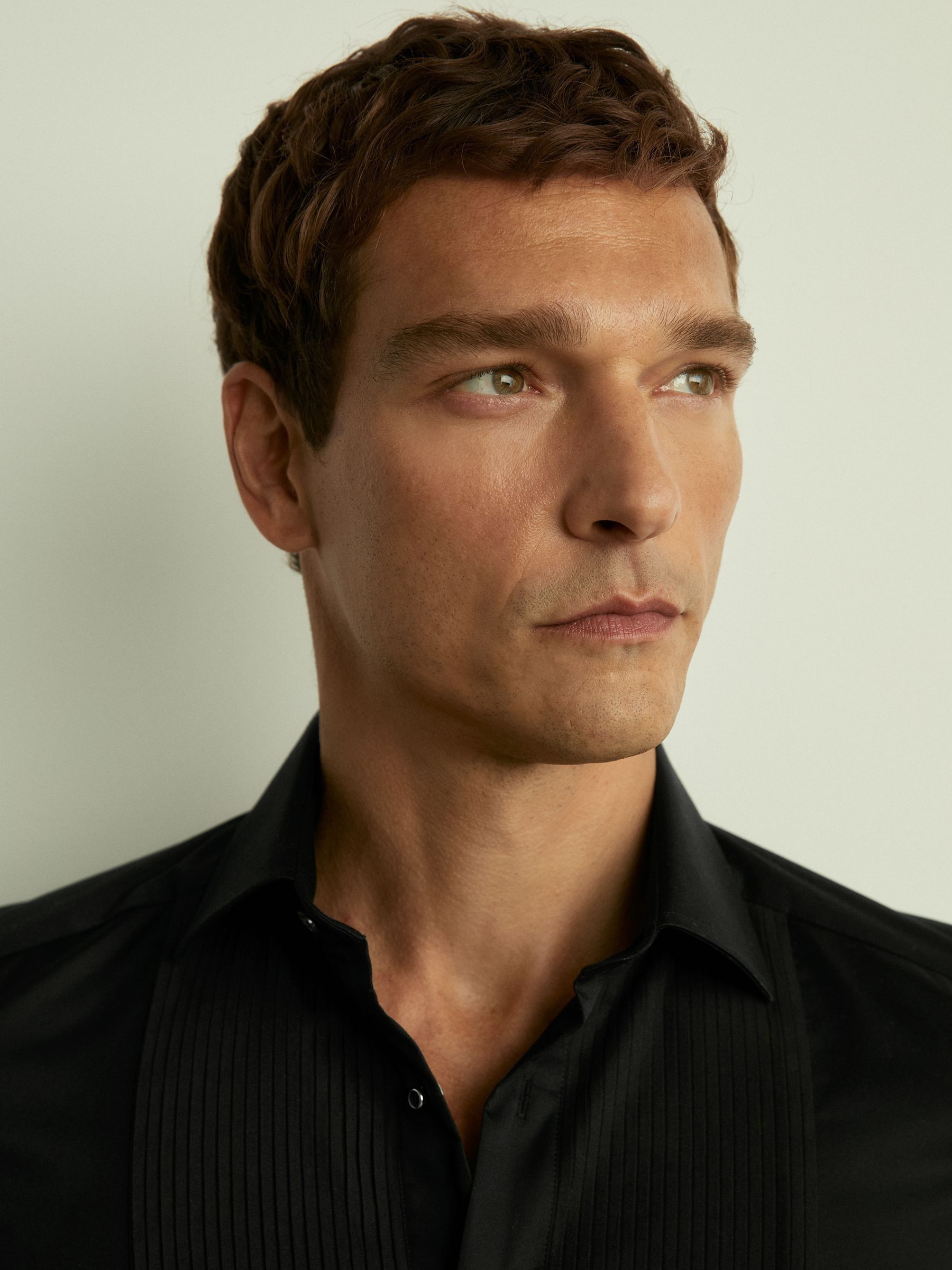 Slim Fit Cotton Dinner Shirt in Black