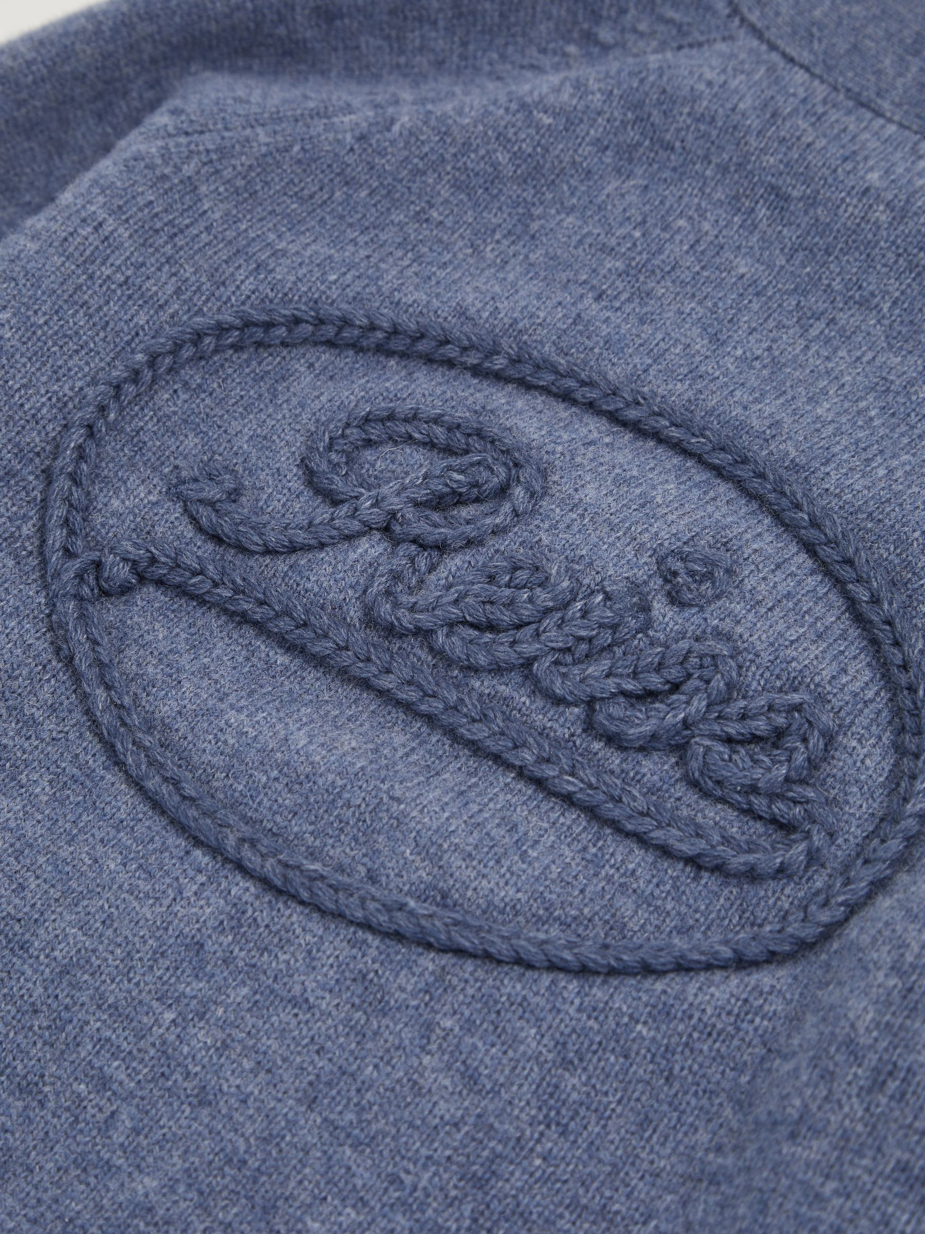 9-13 yrs Wool Embroidered-Logo Cardigan in Dark Airforce Blue