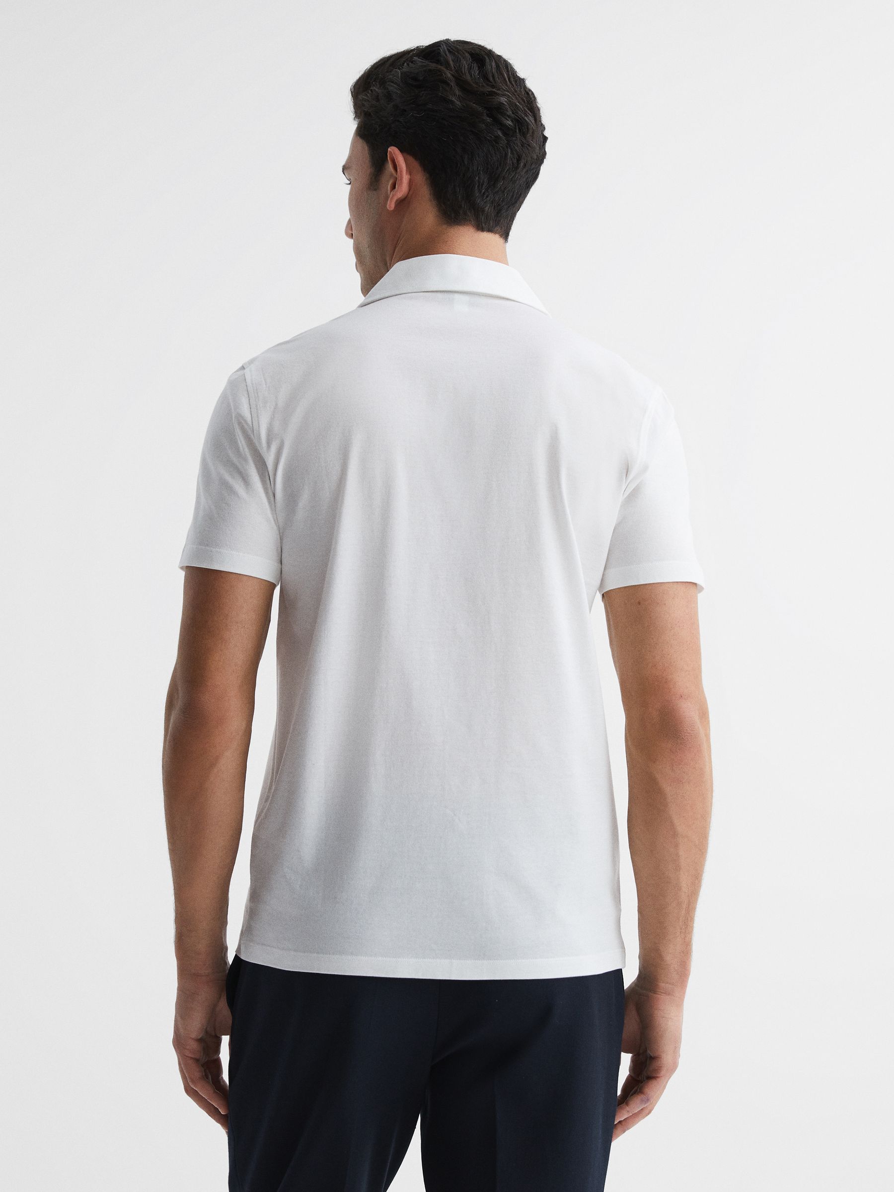 Mercerised Jersey Cuban Collar Shirt in White