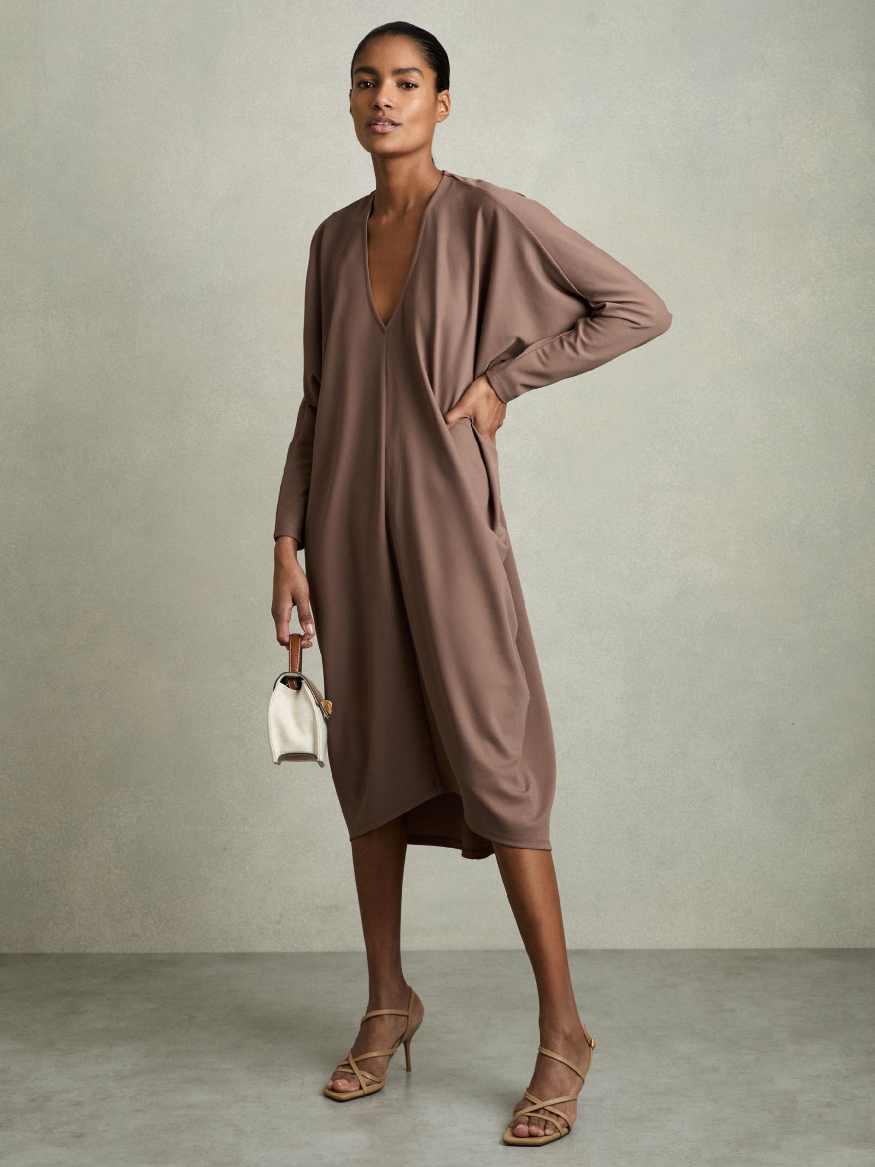 Draped Jersey Midi Dress in Mink