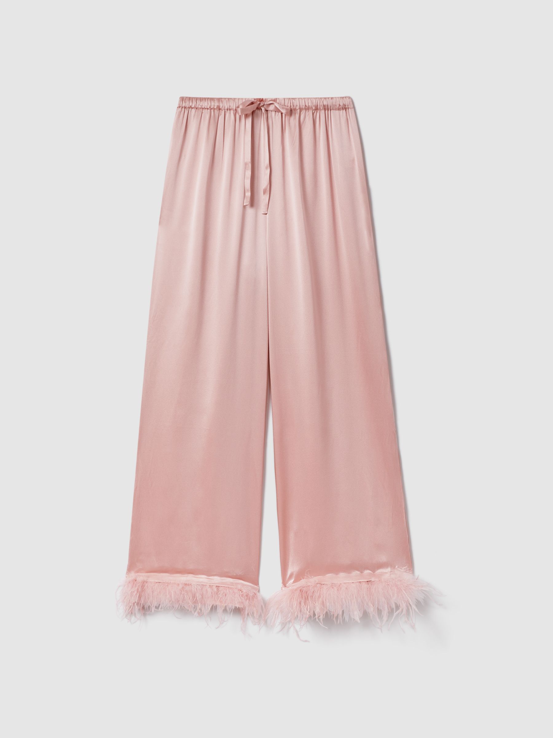 Maison Essentiele Silk Feather Trim Pyjama Bottoms in Blush