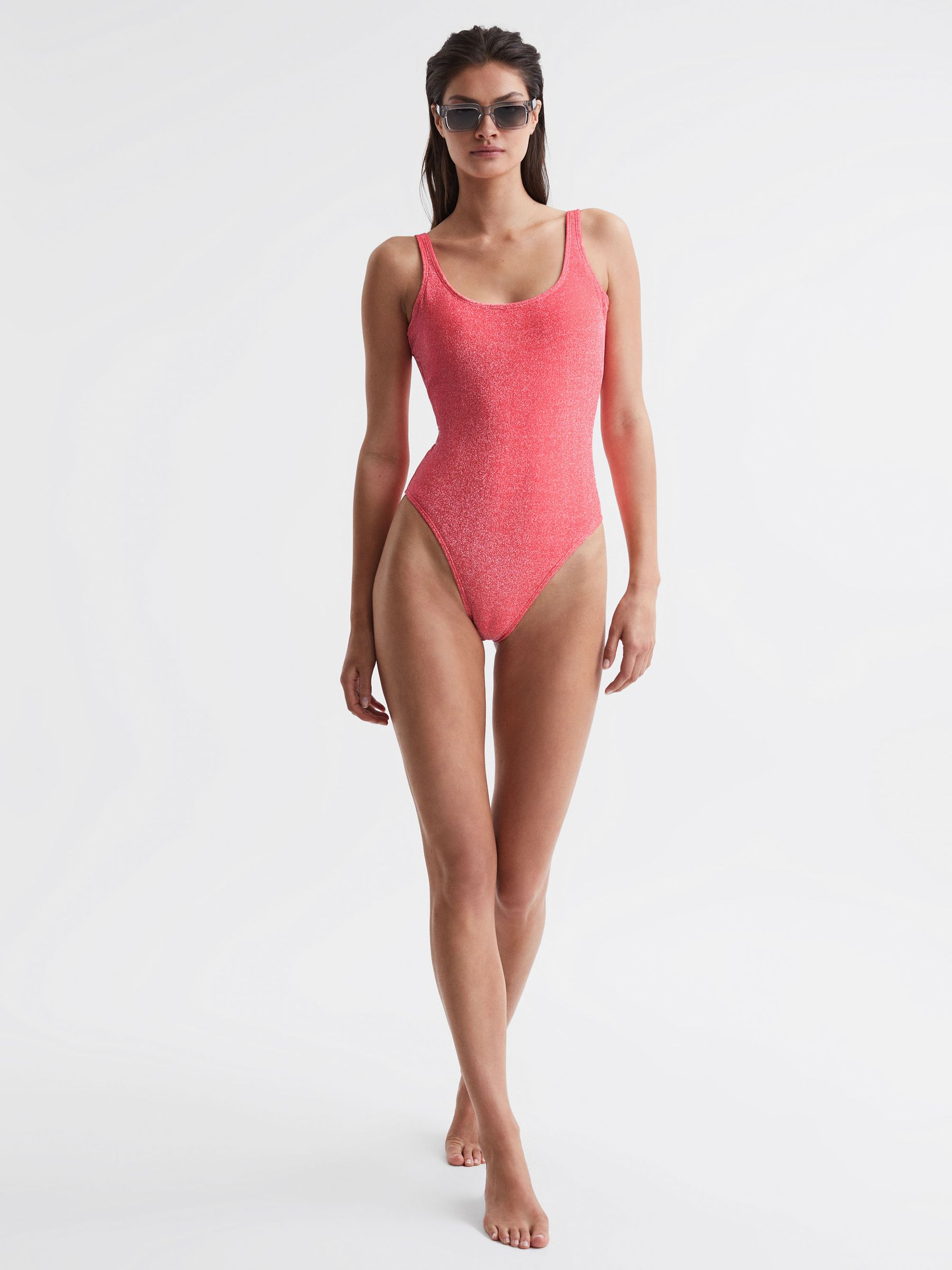 Good American Sparkle Swimsuit in Bright Coral