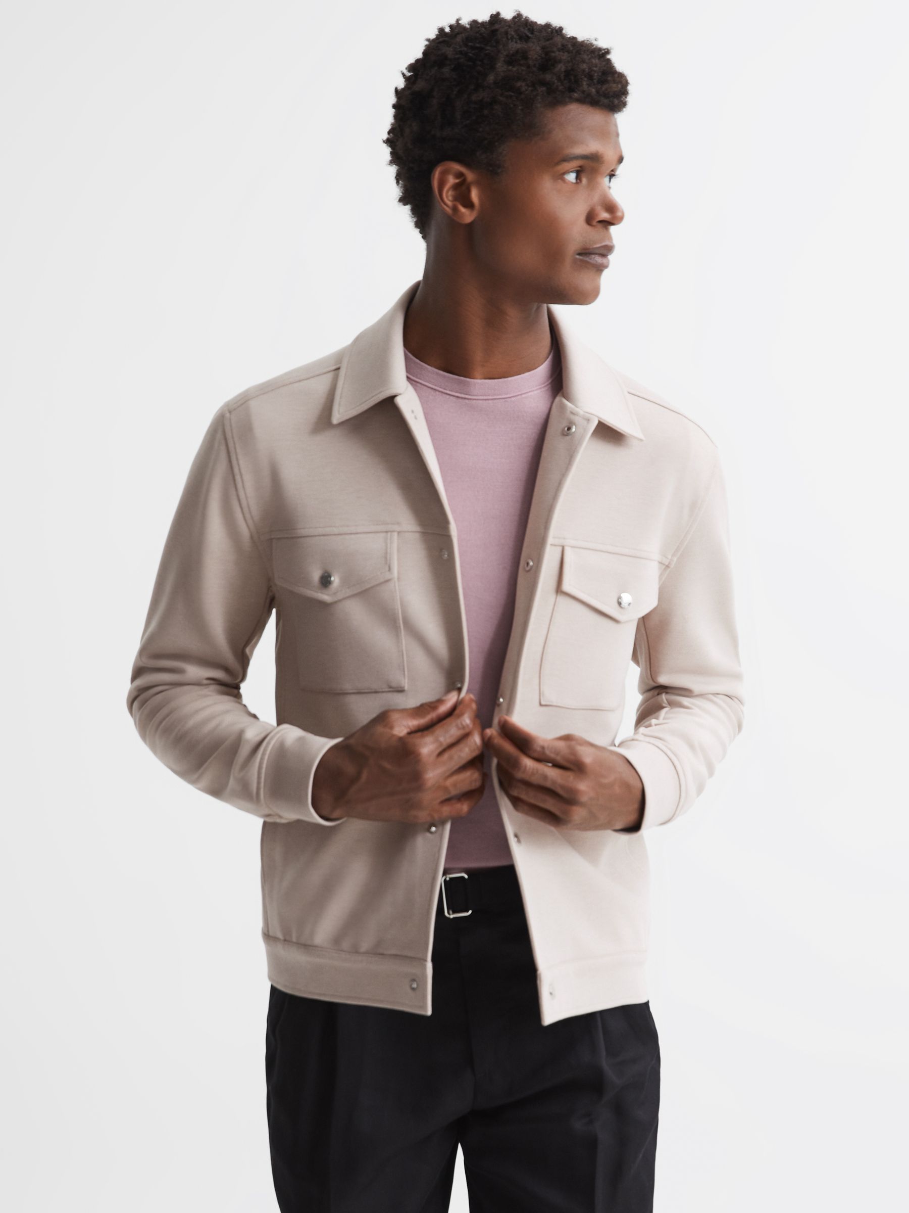 Jersey Interlock Overshirt in Oatmeal