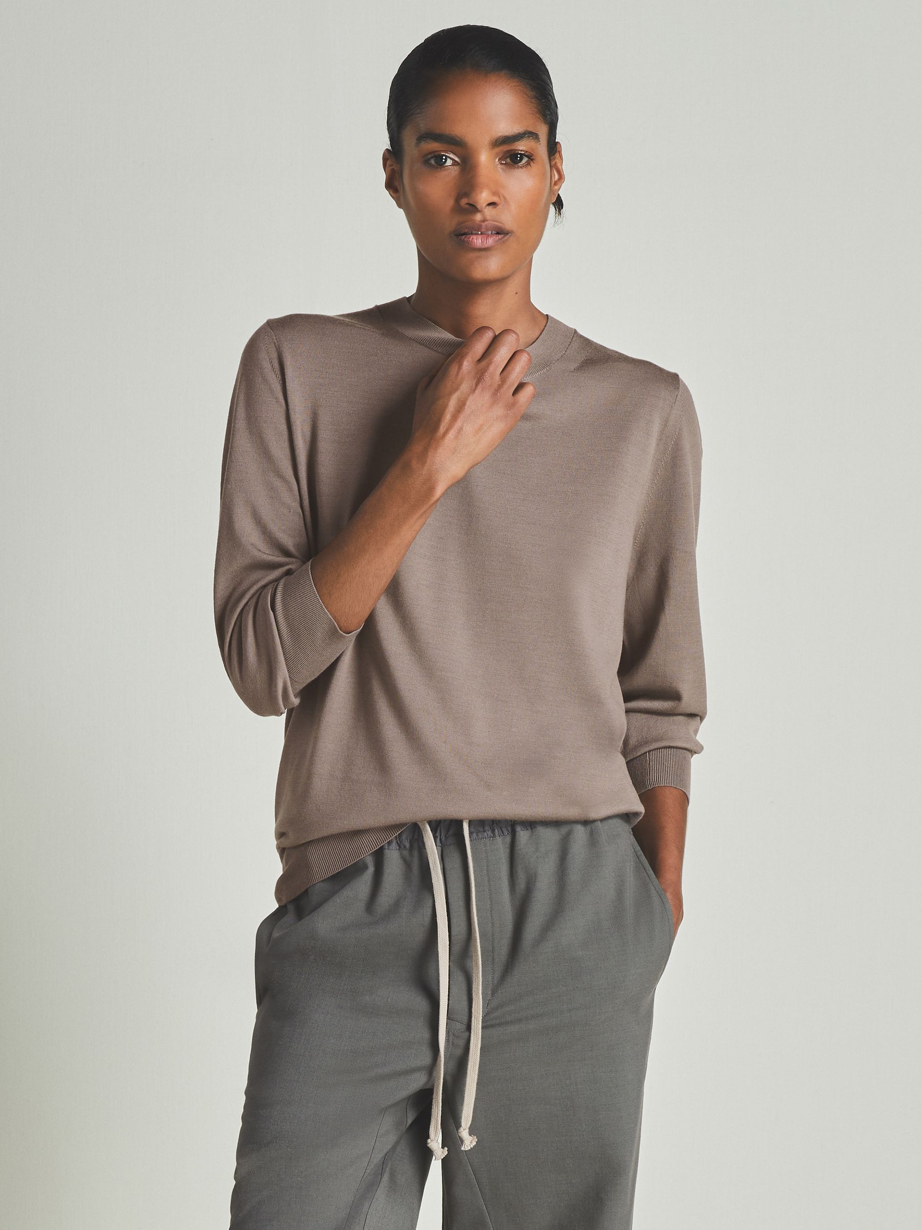 Reiss | Les 100 Ciels Noble-Wool Long-Sleeve Jumper in Dark Mink