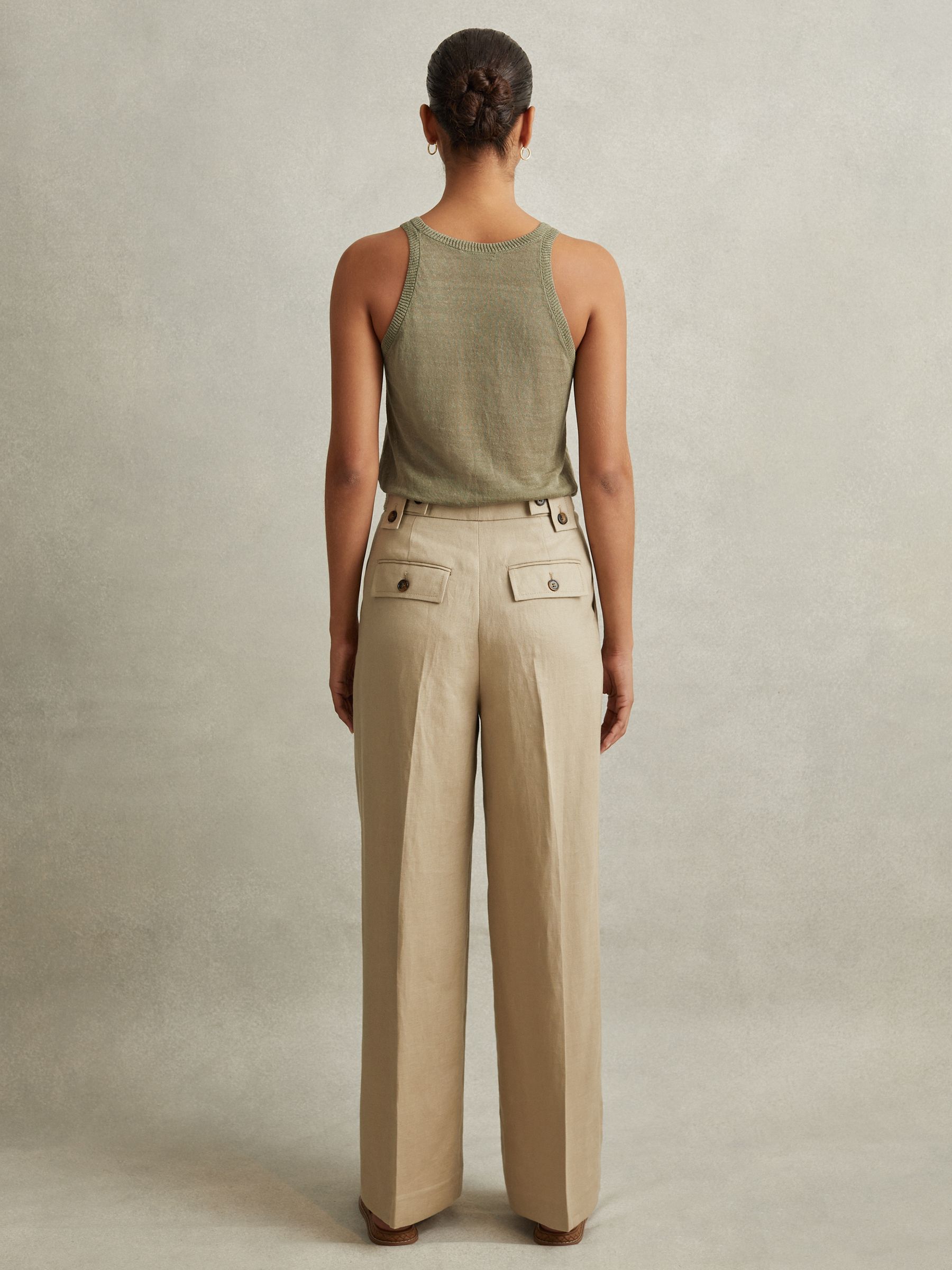 Linen Front Pleat Trousers in Light Khaki