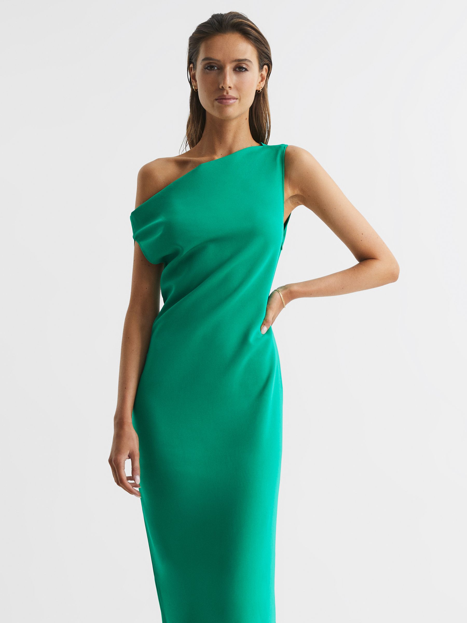 Off-Shoulder Bodycon Midi Dress in Green