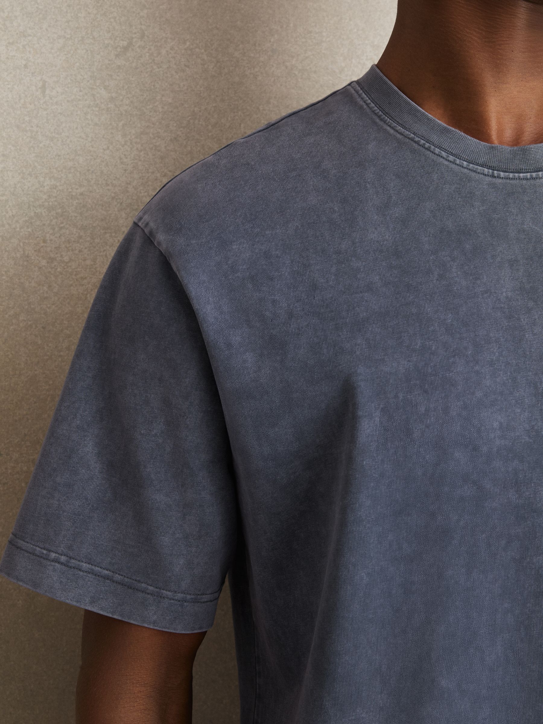 Cotton Garment-Dyed Oversize T-Shirt in Indigo Blue