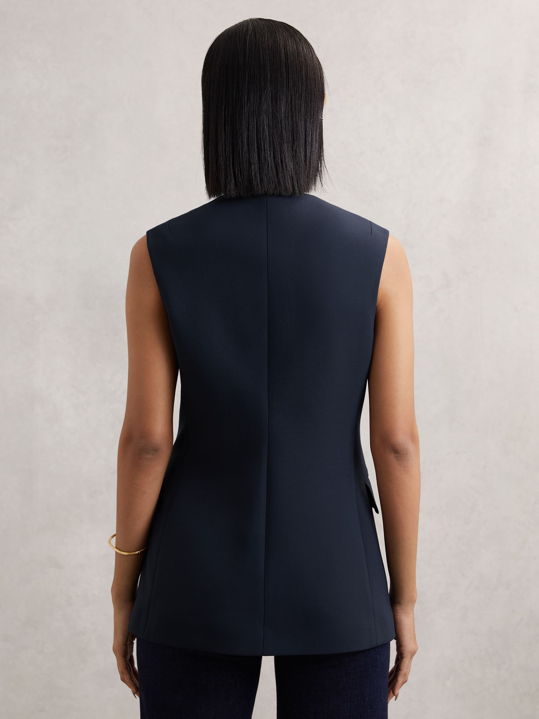 High-Neck Longline Waistcoat in Navy