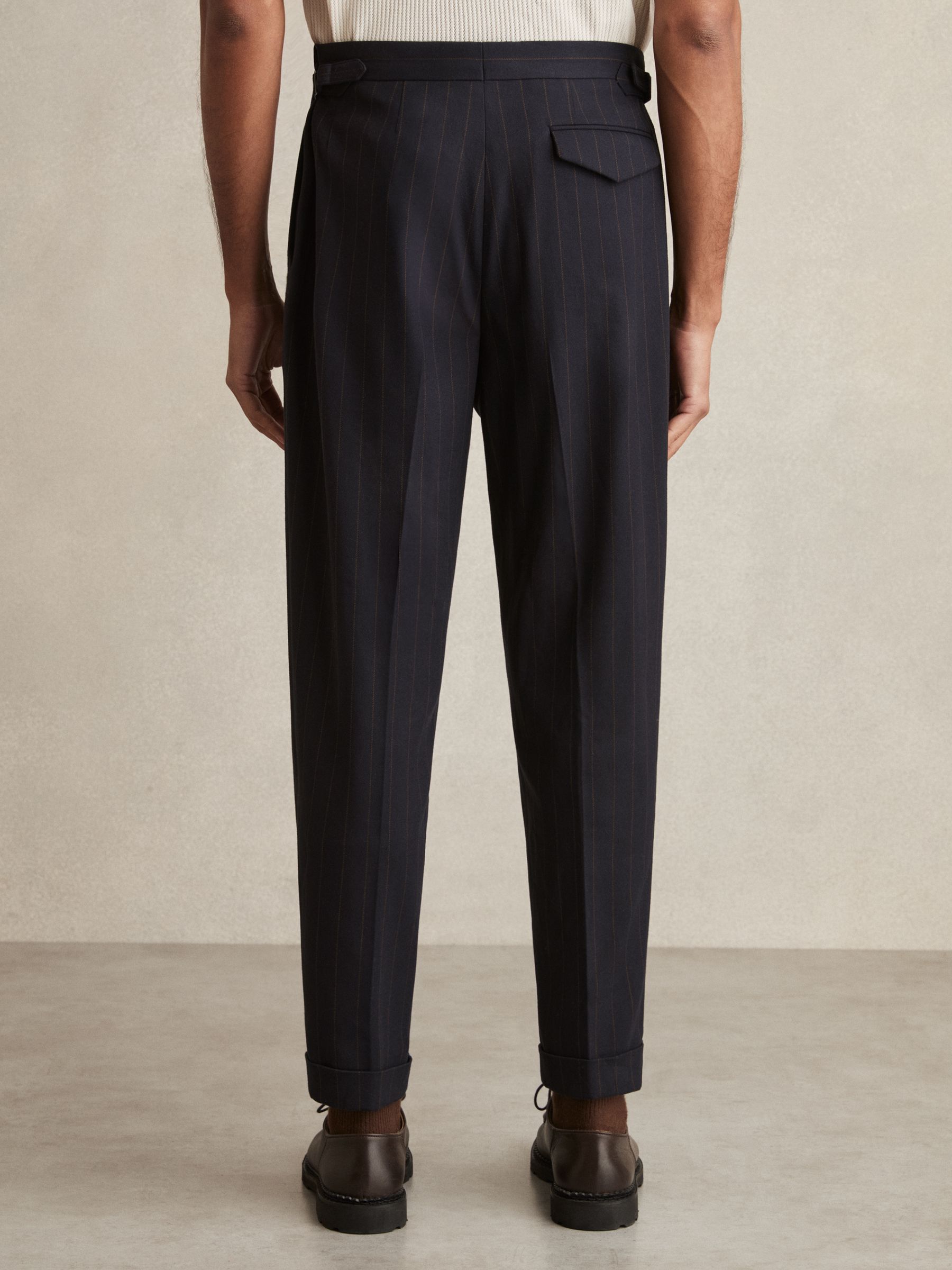 Pinstripe Tapered Trousers in Navy