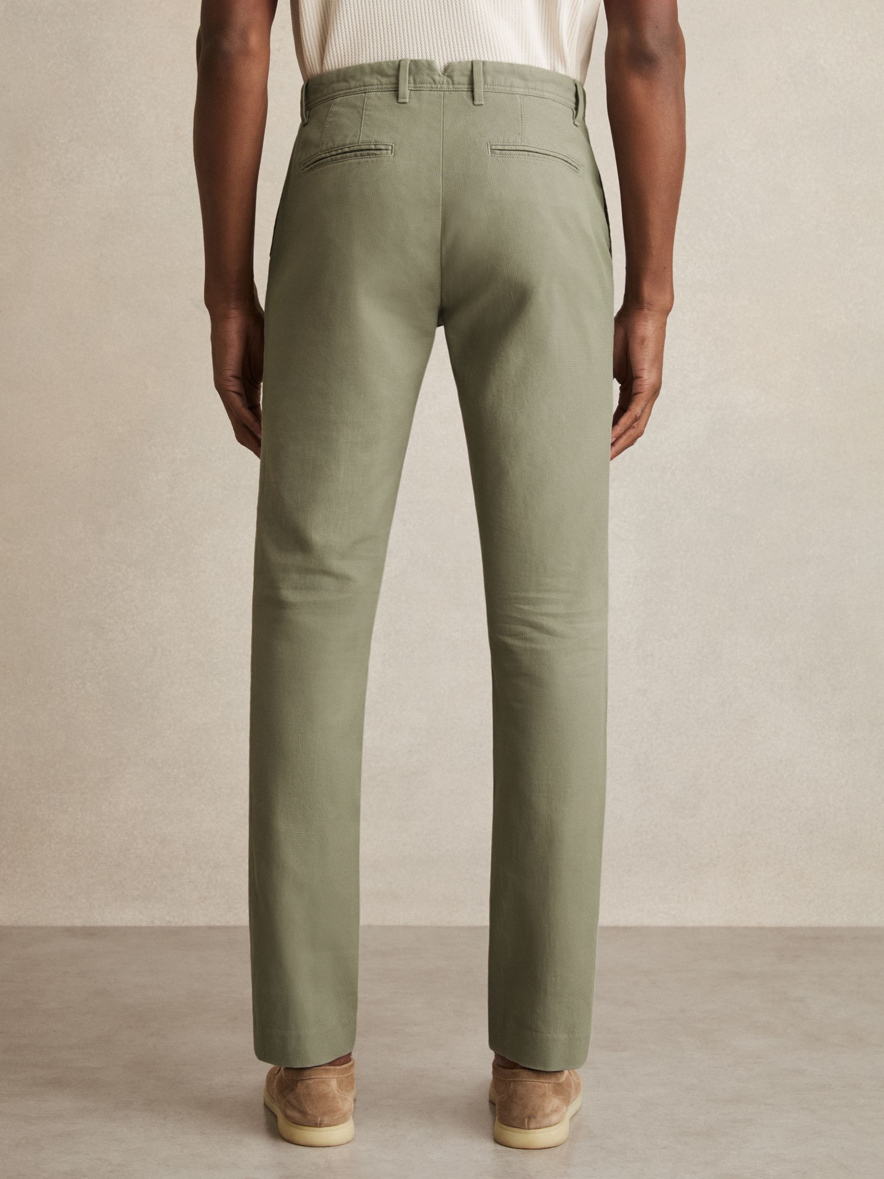 Cotton-Piqué Slim-Fit Chinos in Khaki Green