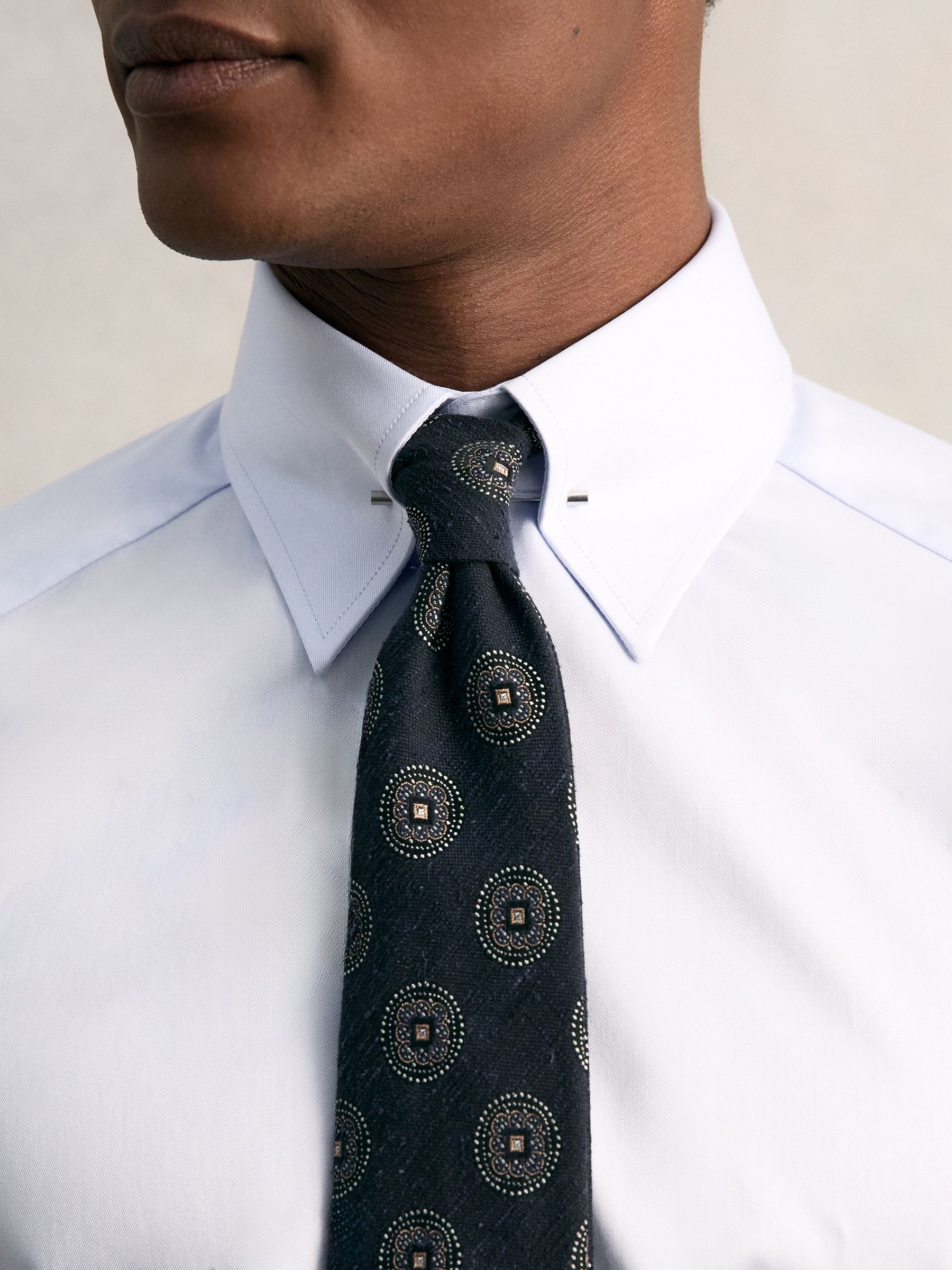 Slim Fit Cotton Pin Collar Shirt in Soft Blue