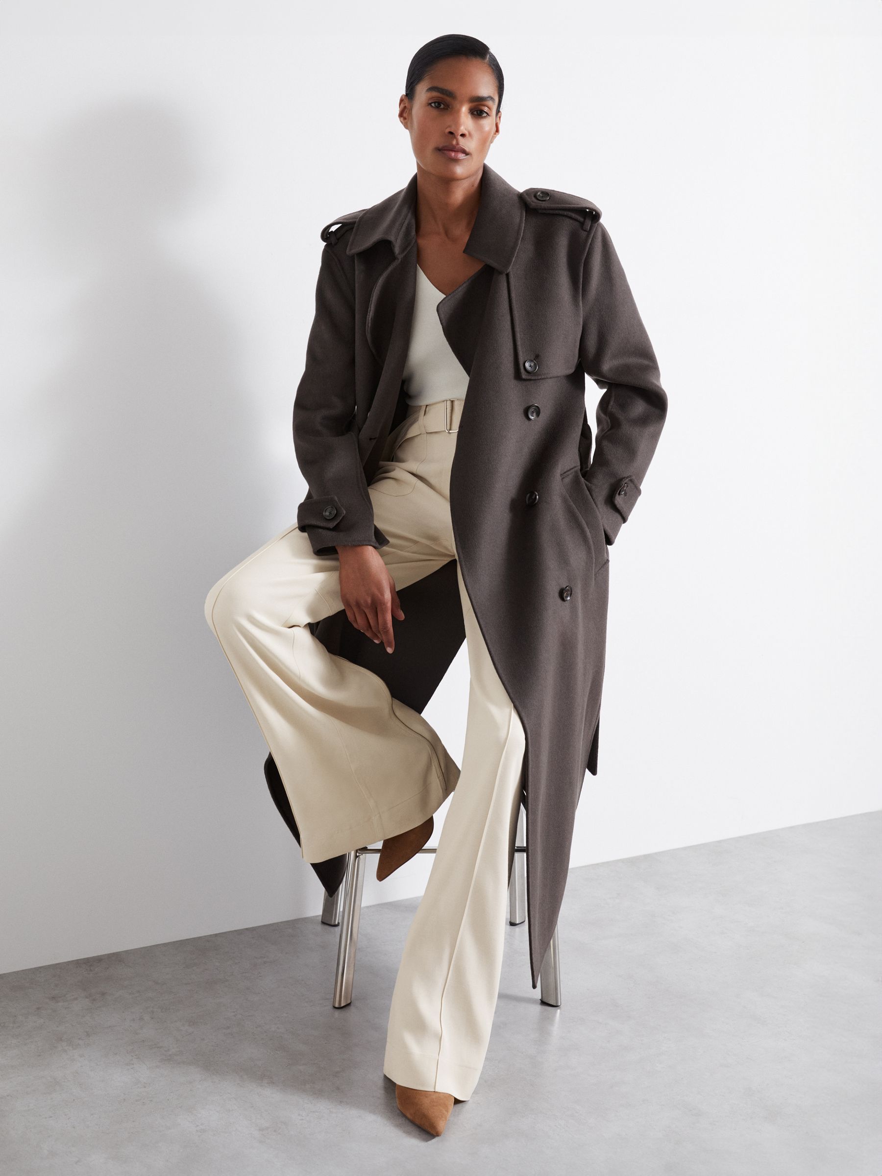 Atelier Wool and Cashmere Trench Coat in Charcoal