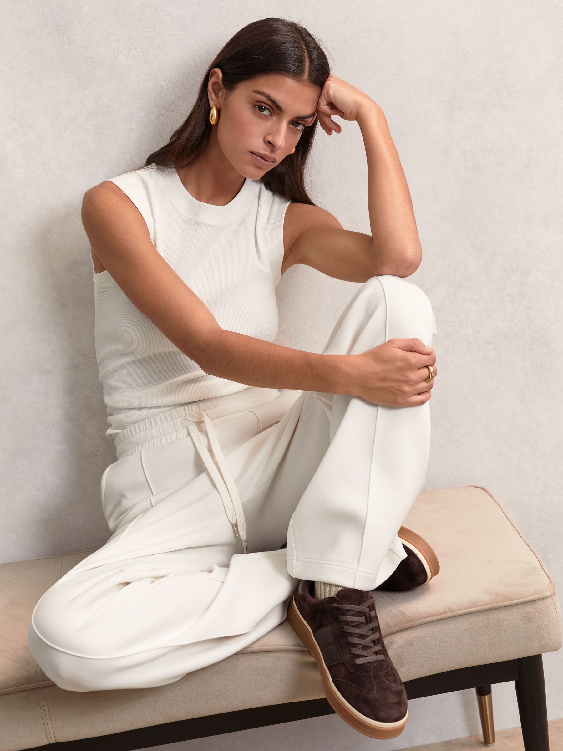 Modal-Blend Interlock Wide-Leg Joggers in Ivory