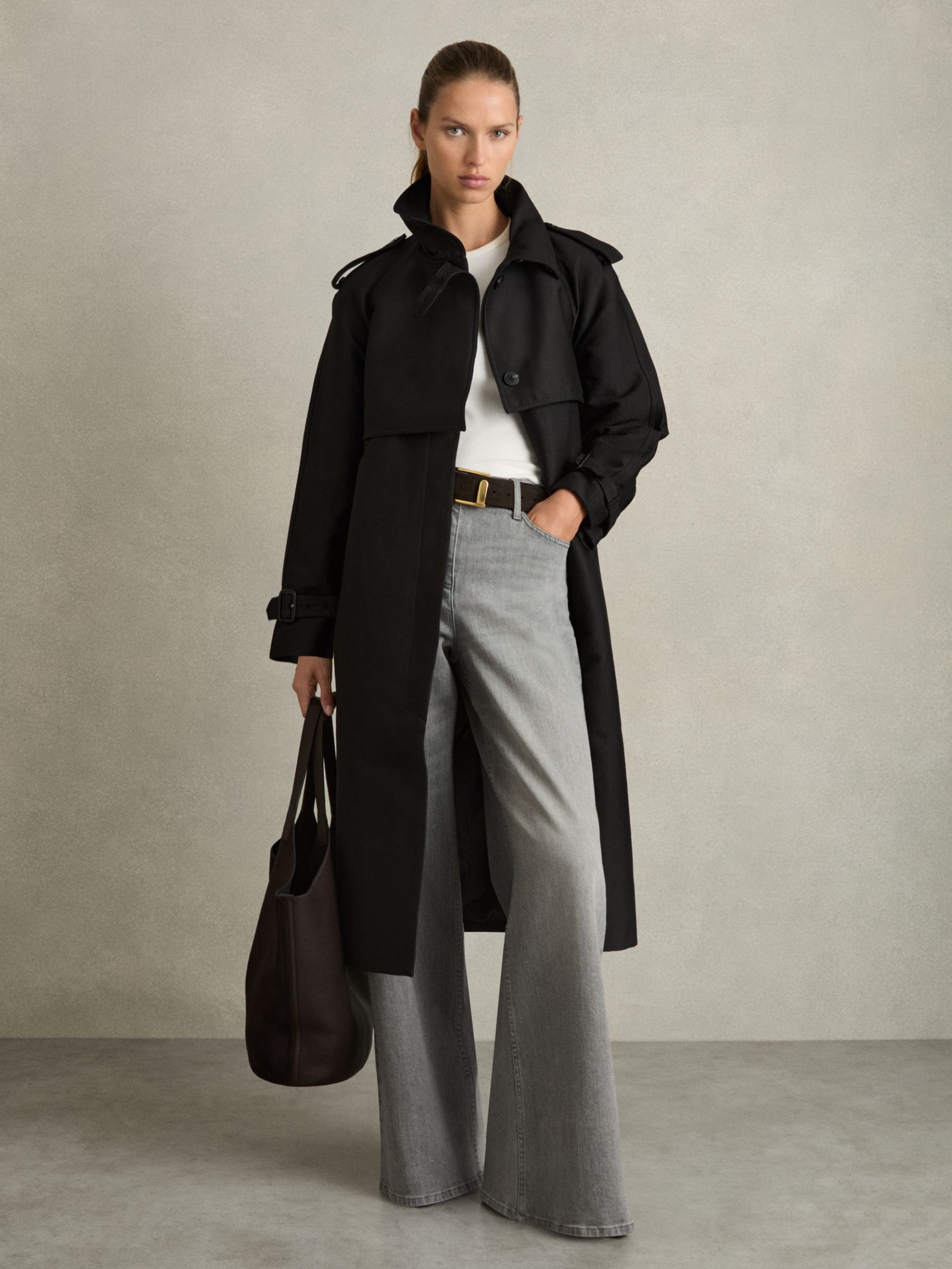 Gabardine Trench Coat with Cotton in Black