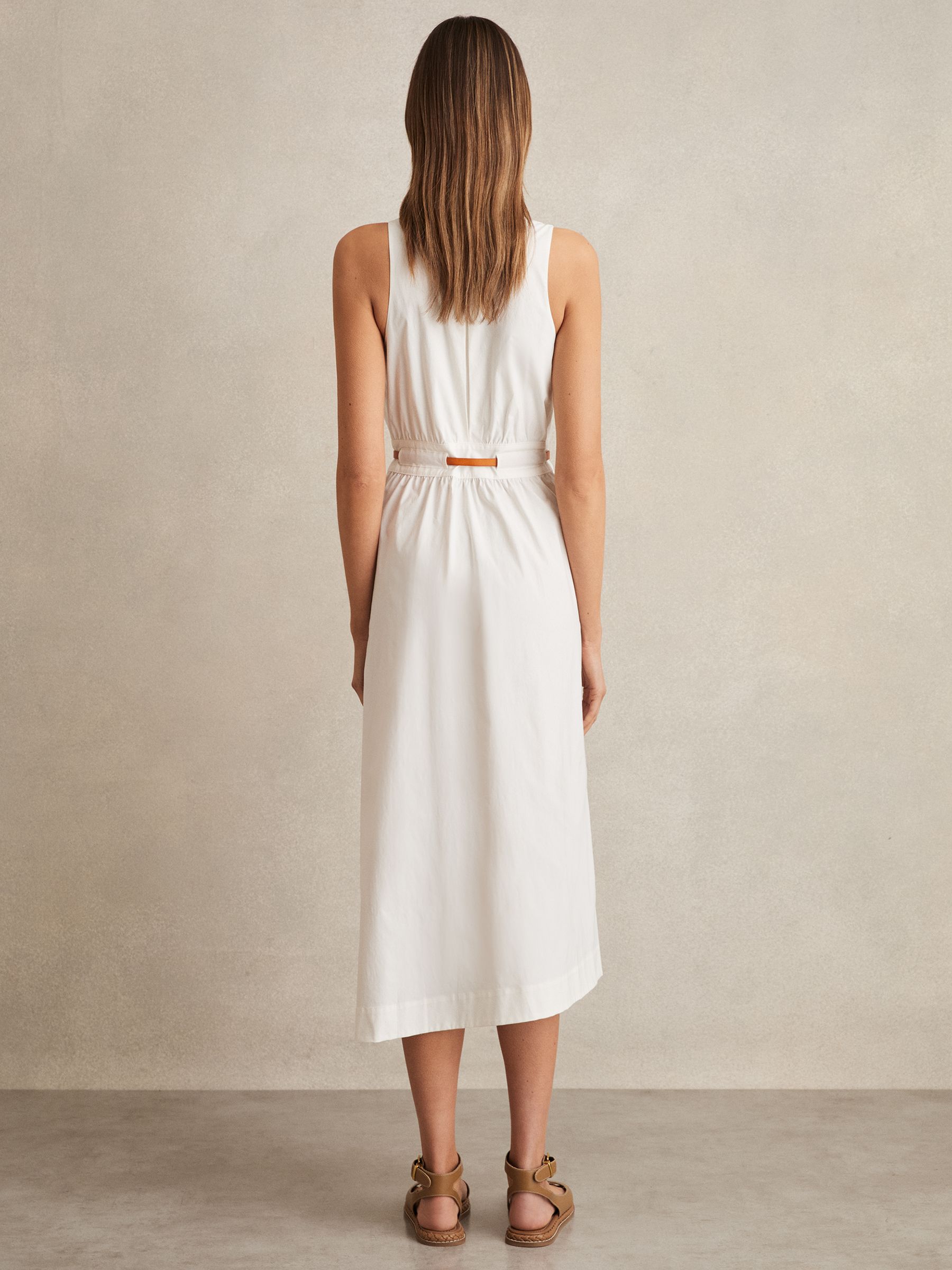 Petite Poplin Belted Split Midi Dress in Ivory