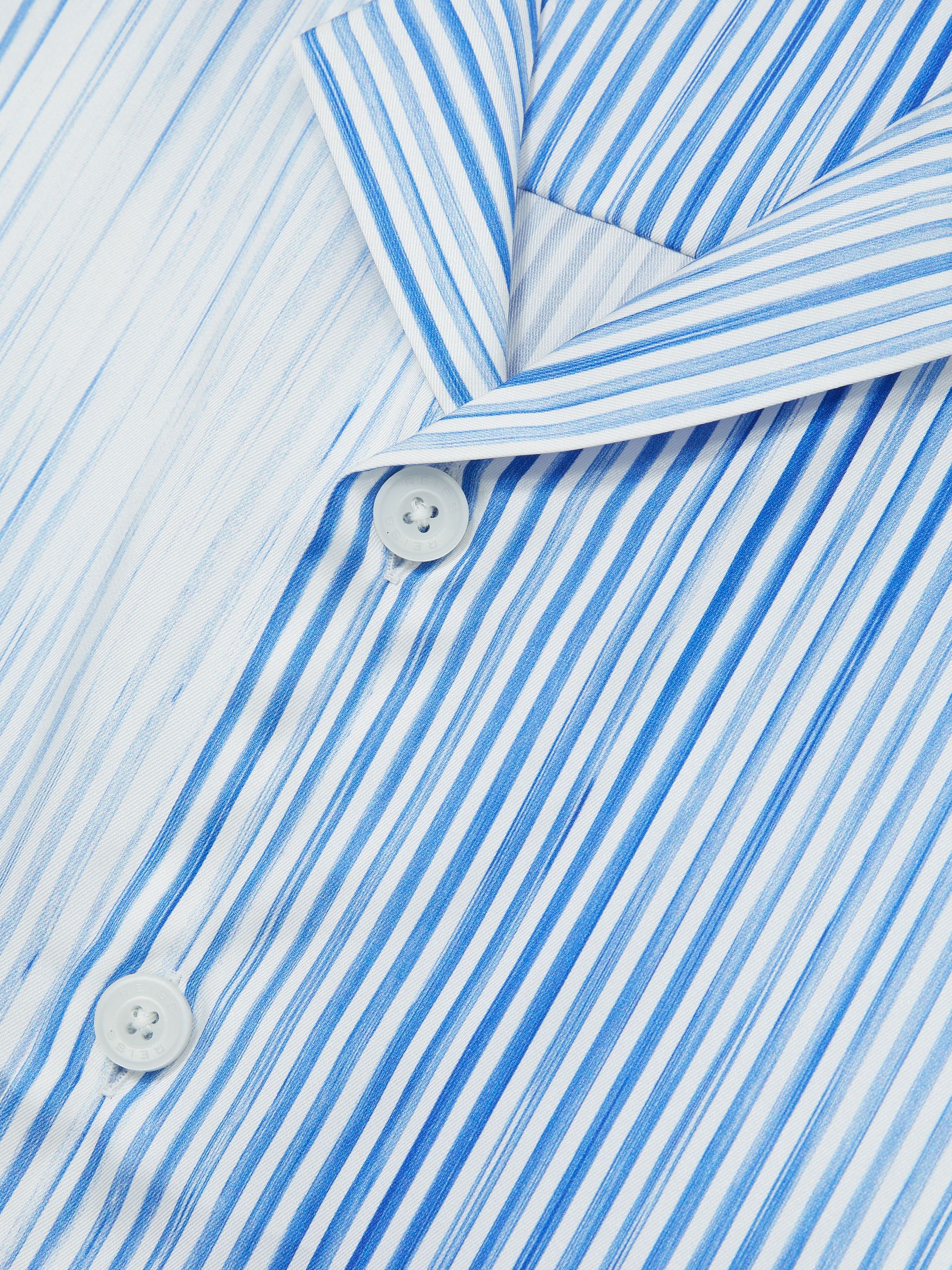 Faded-Stripe Cuban-Collar Shirt in Soft Blue/White