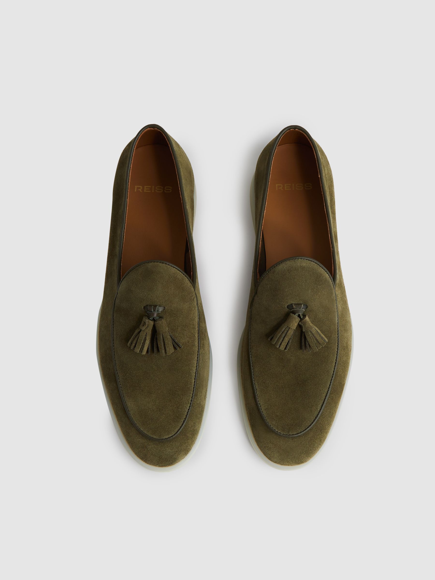 Suede Tassel Loafers in Moss Green