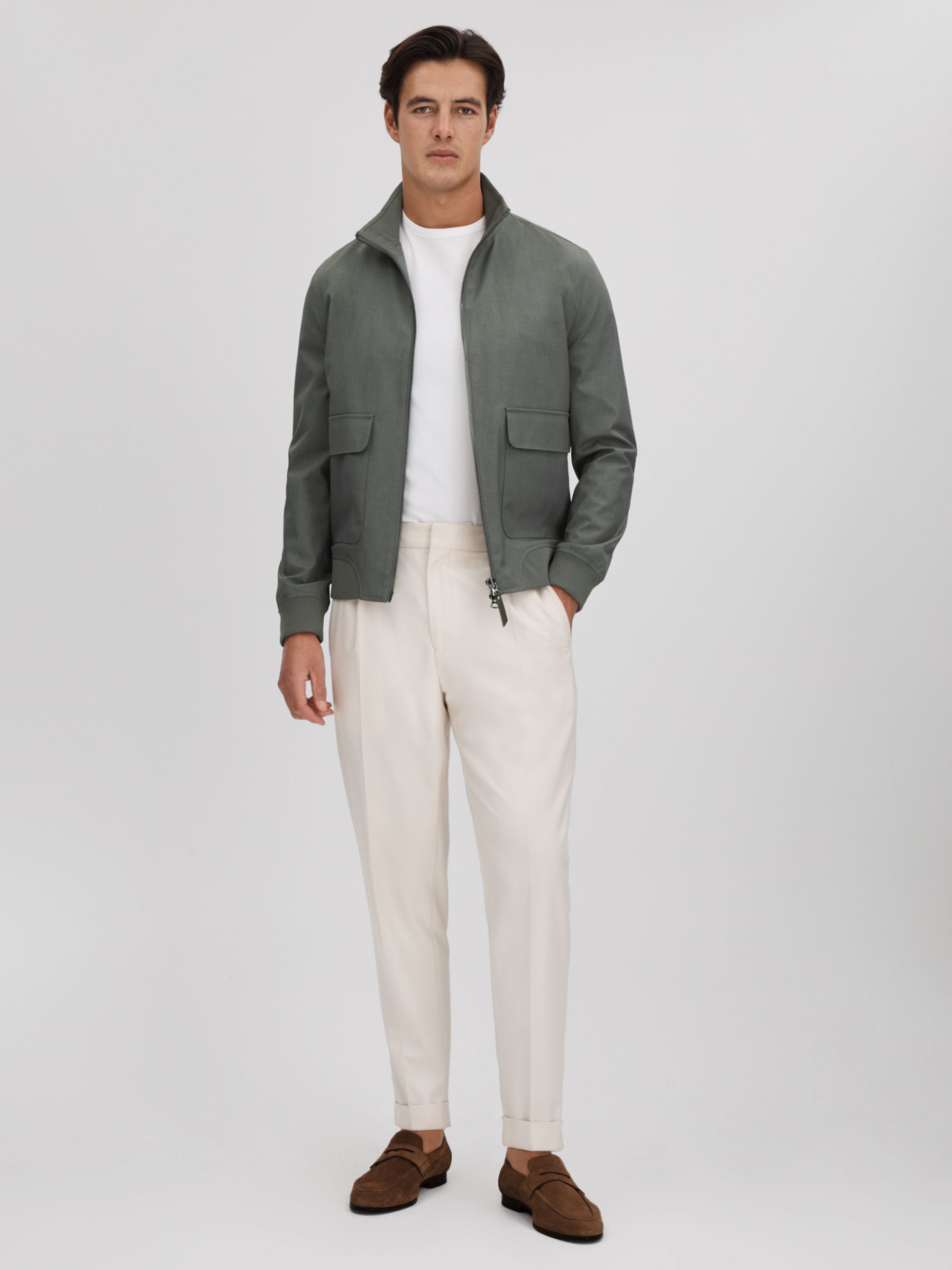 Funnel Neck Zip-Through Jacket in Green