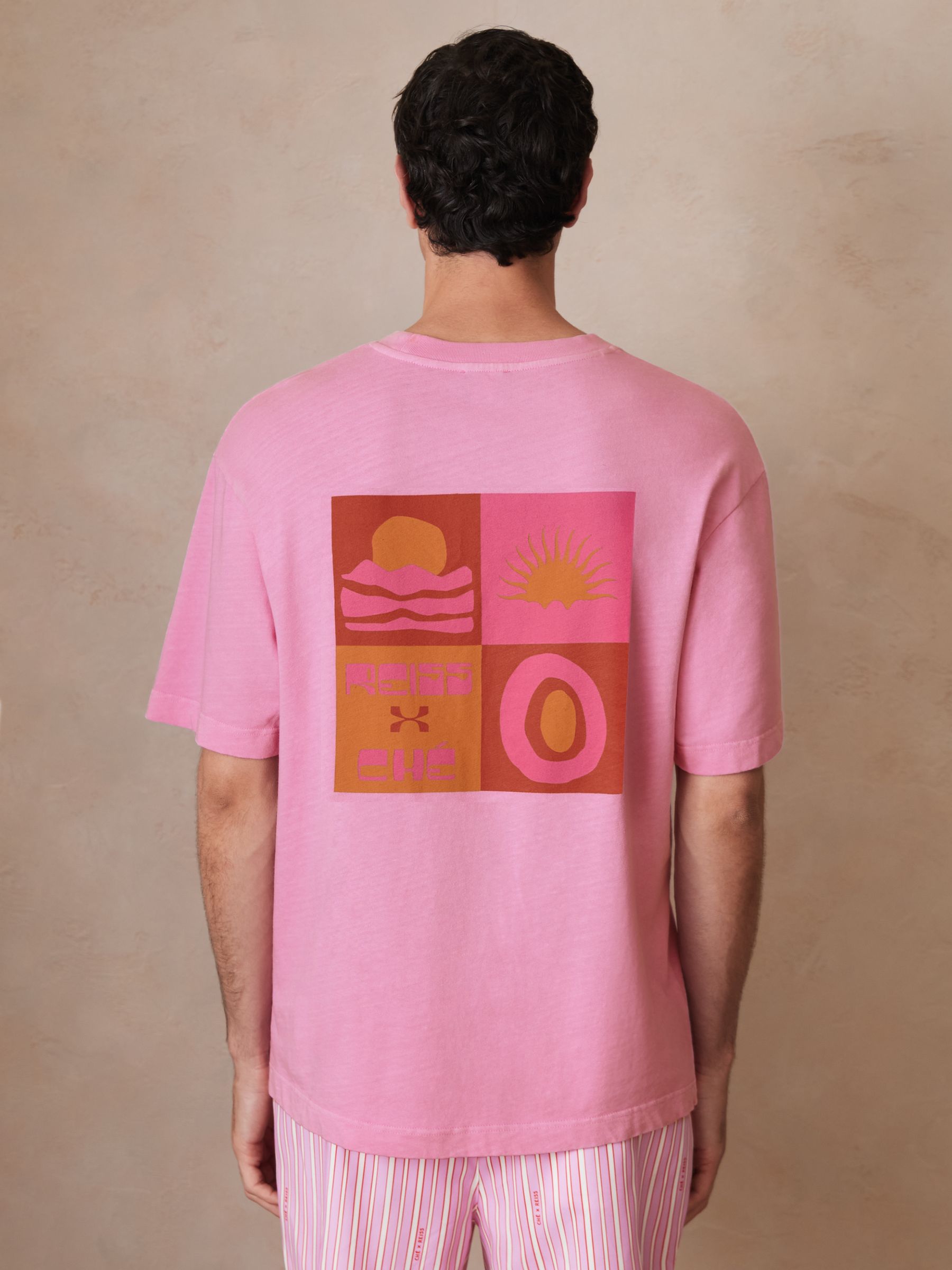 Reiss | Ché Cotton-Linen Sunset T-Shirt in Pink