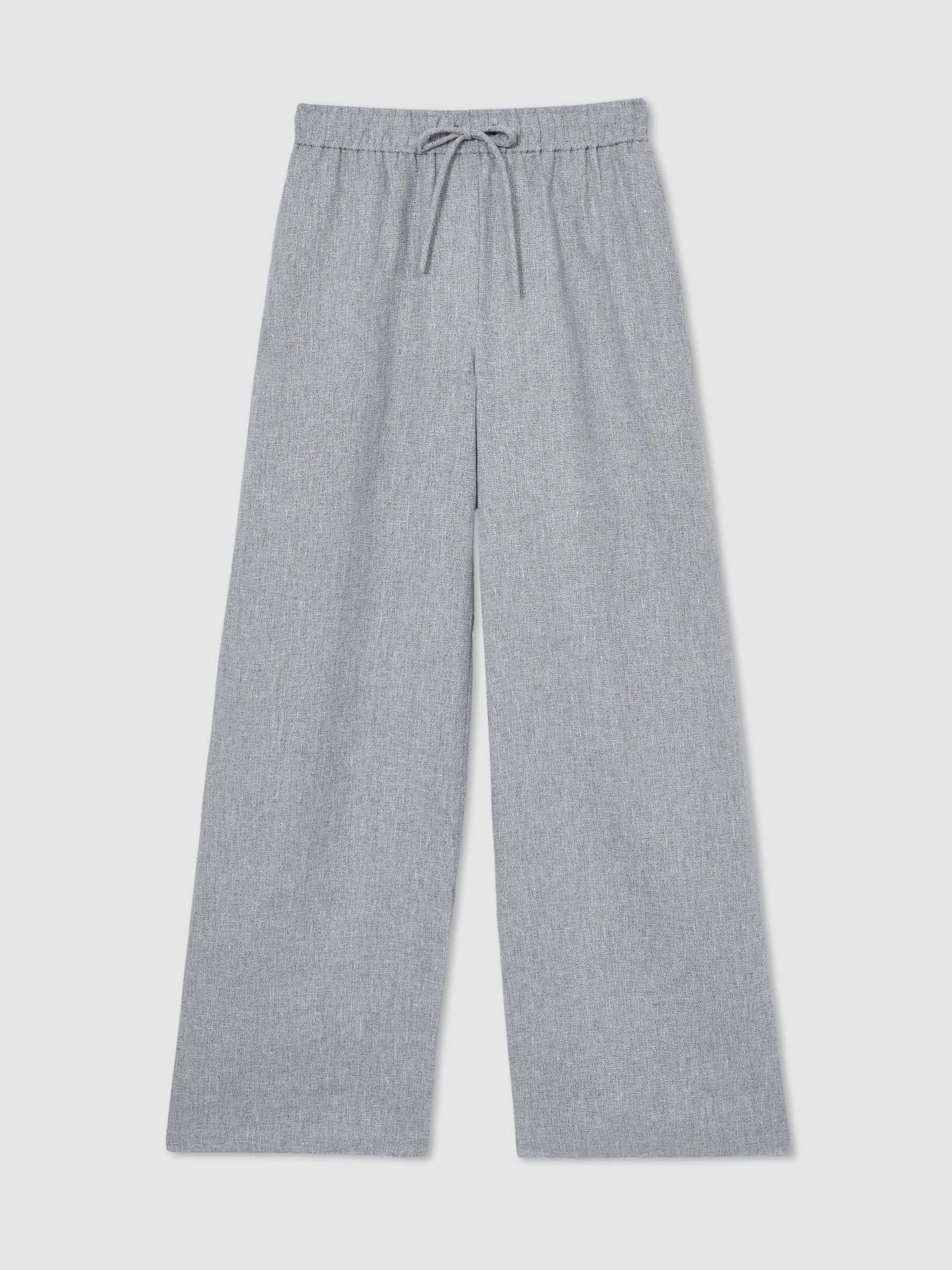 Linen-Blend Wide-Leg Trousers in Blue