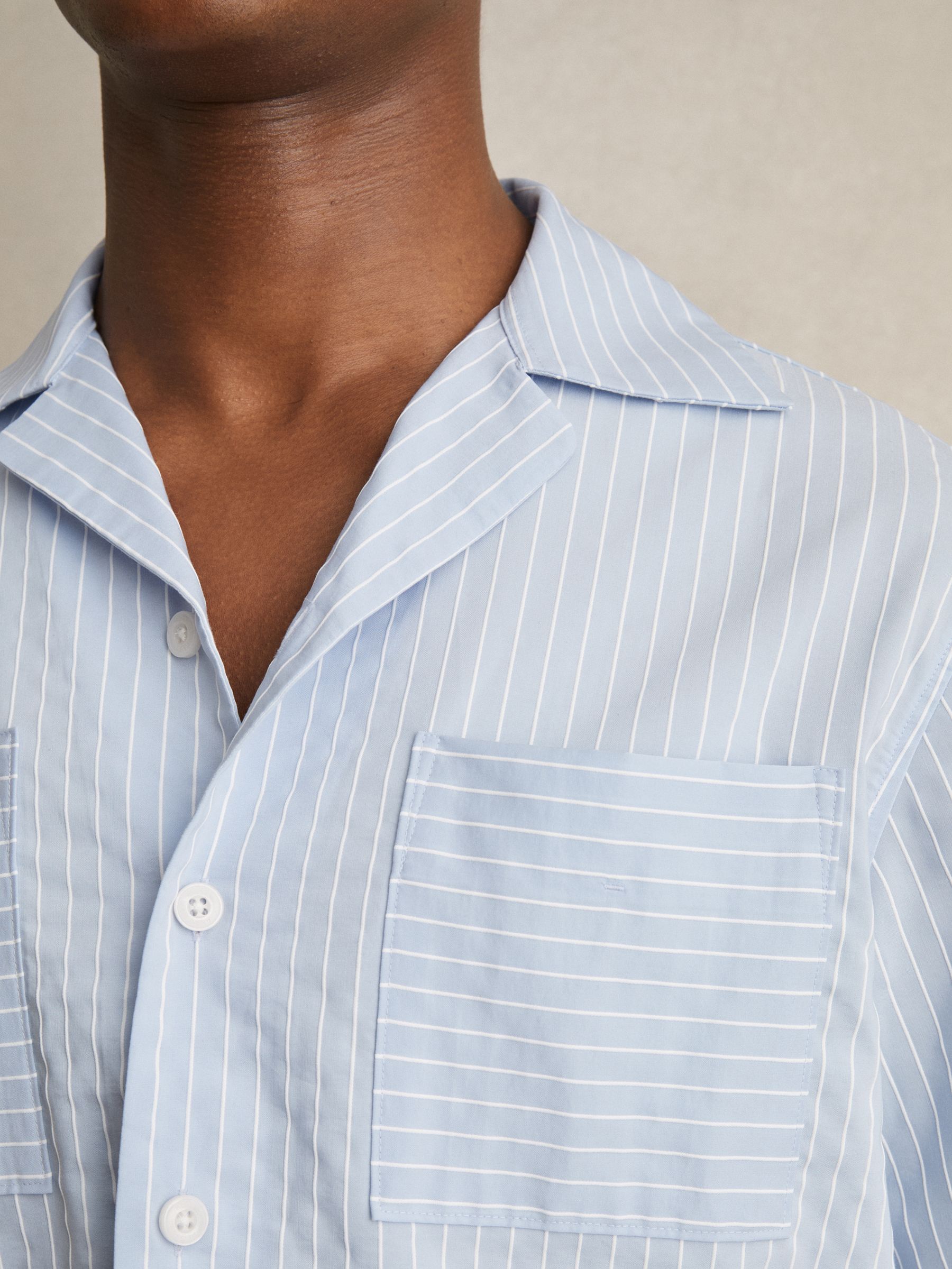Lyocell-Blend Stripe Twin-Pocket Shirt in Soft Blue/White