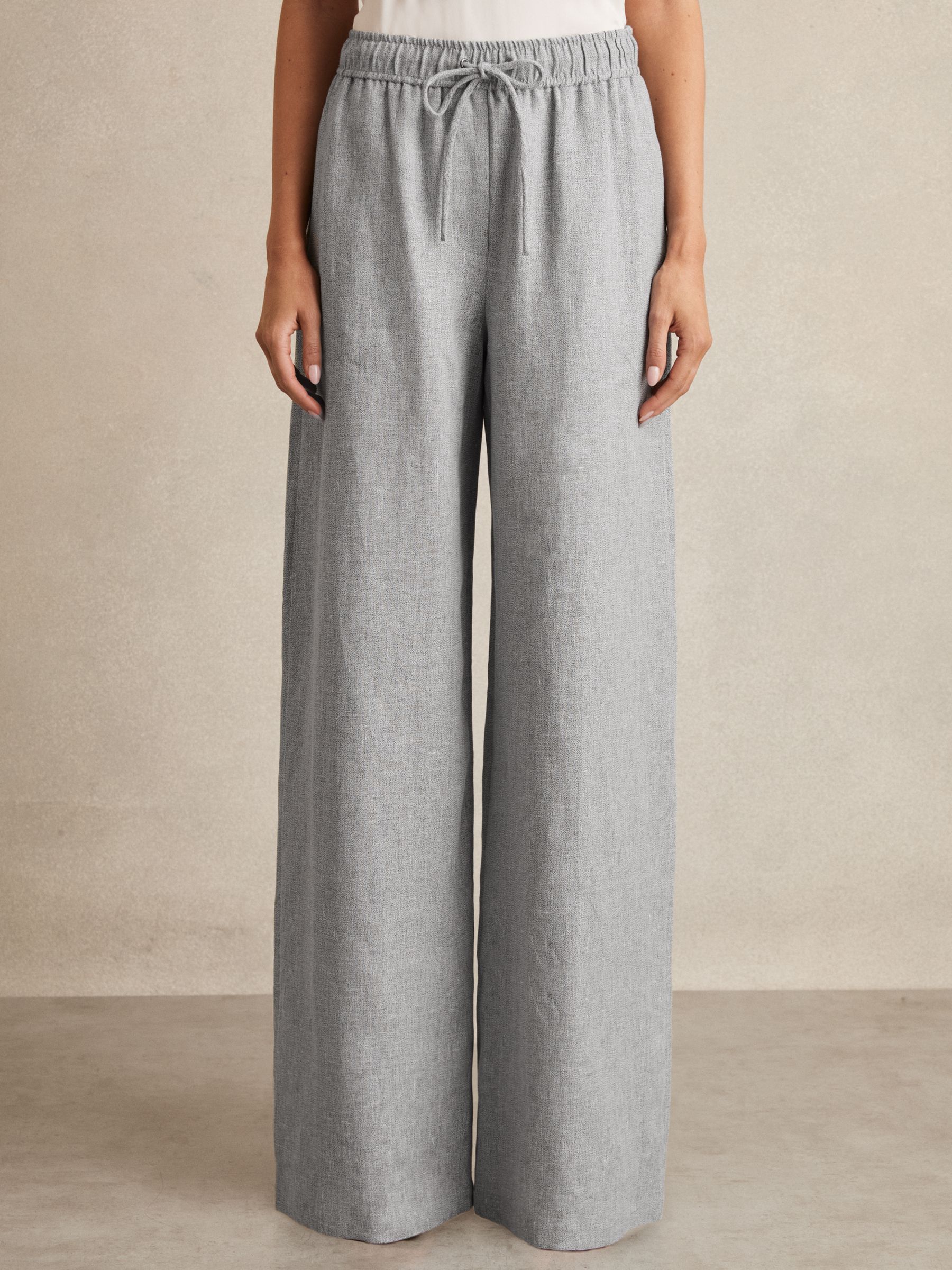 Petite Linen-Blend Wide-Leg Trousers in Blue