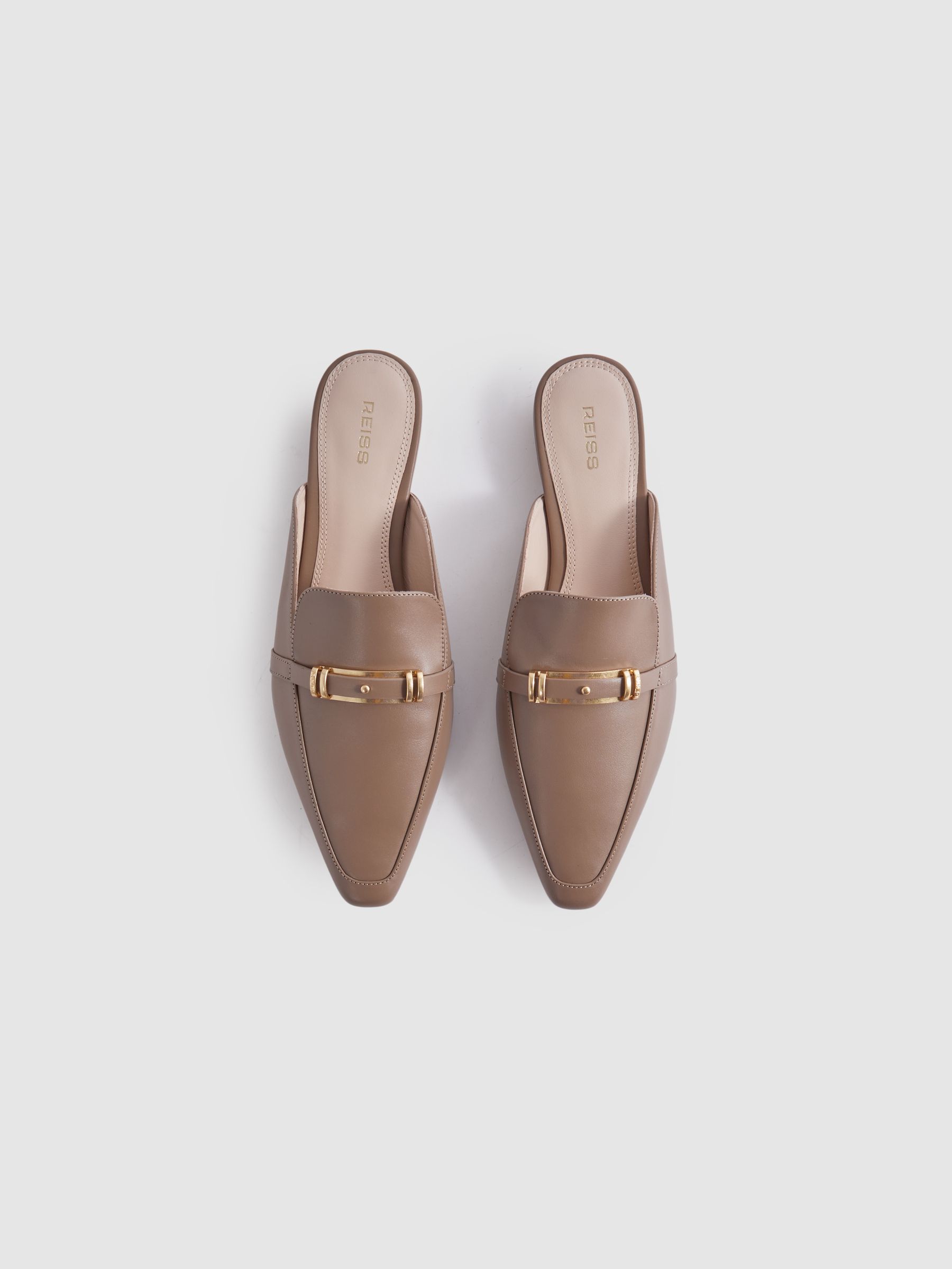 Flat Leather Mules in Taupe