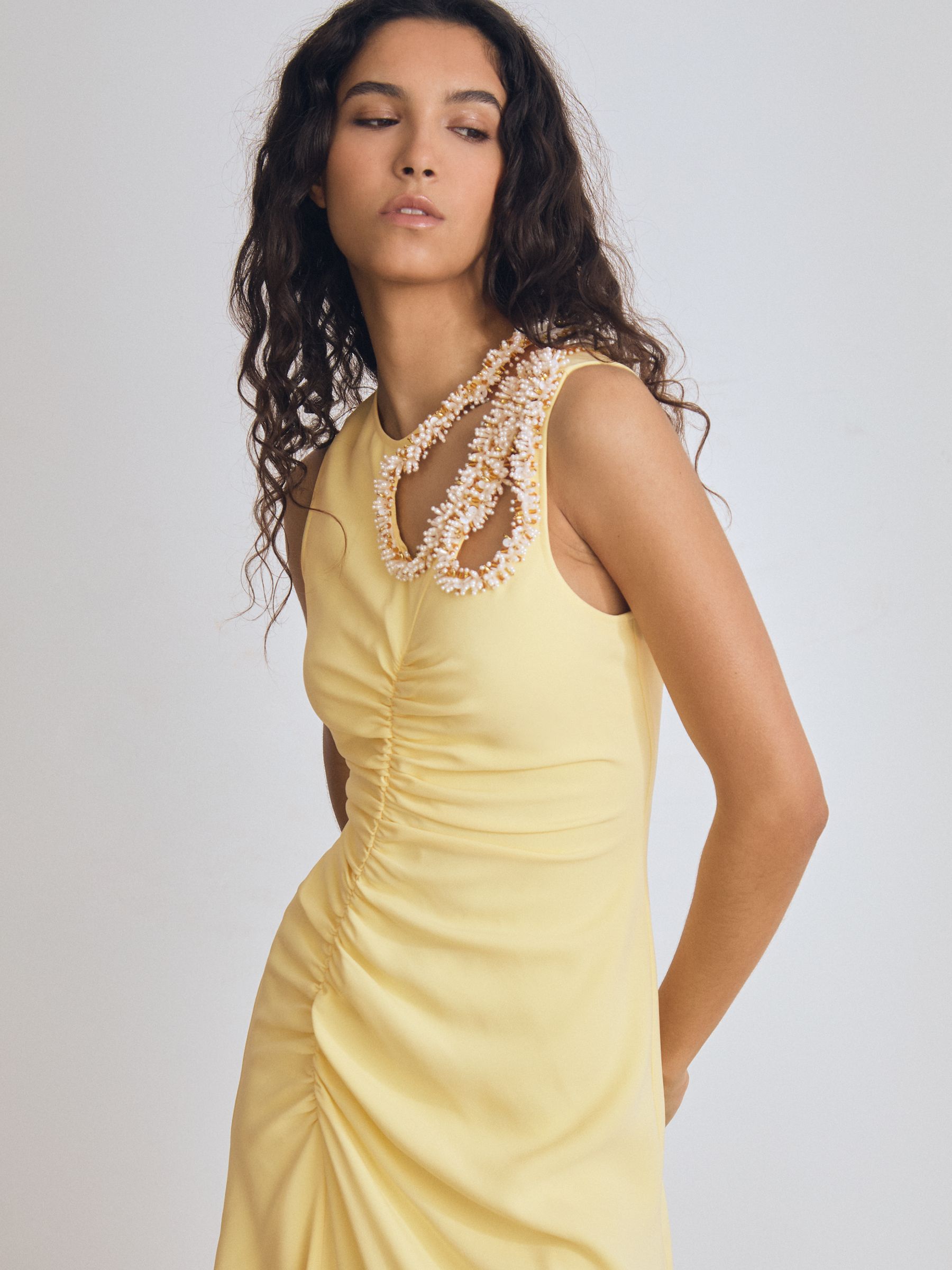 Atelier Embellished-Shoulder Maxi Dress in Yellow