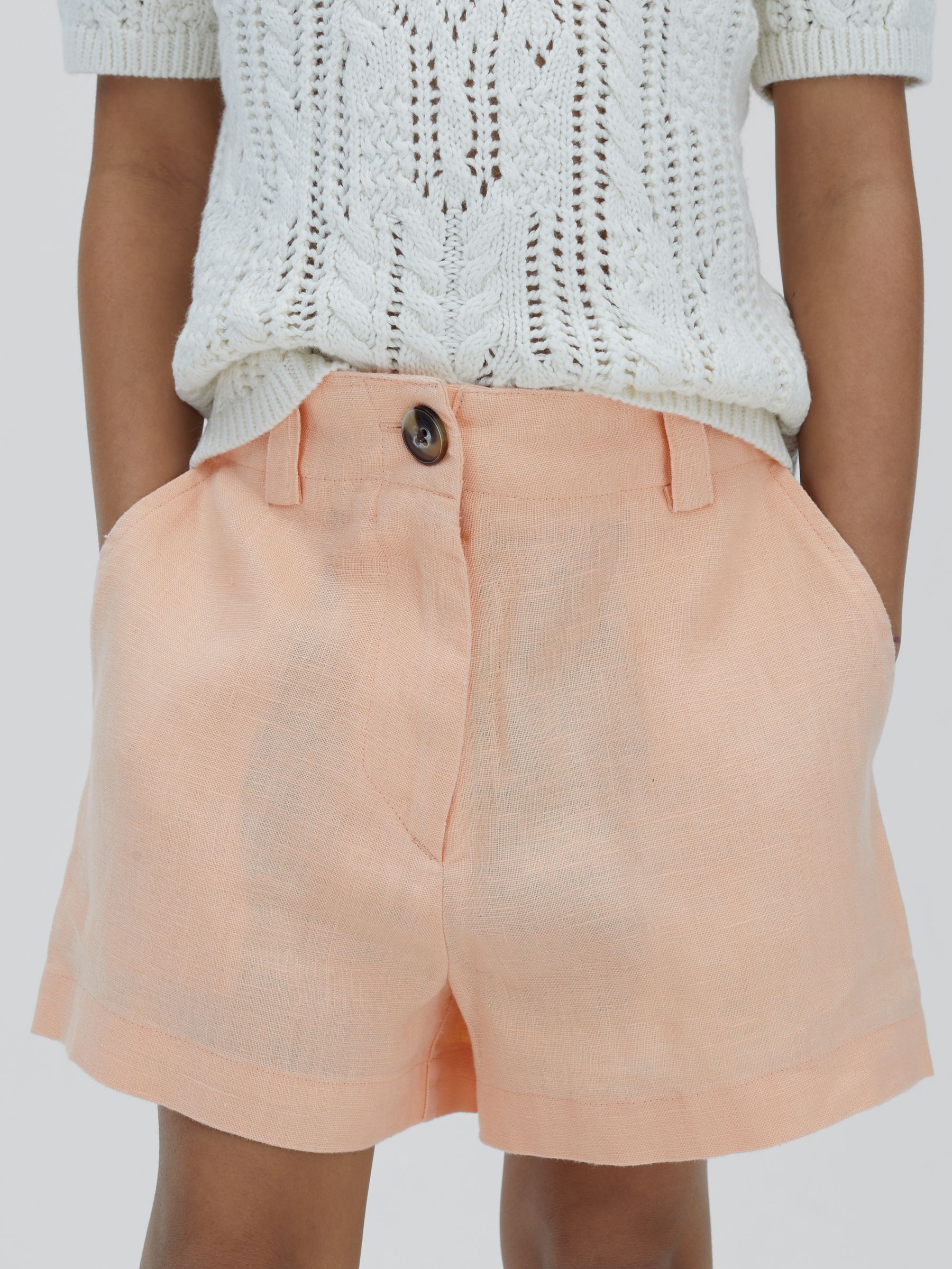 9-13 yrs Linen Loose Fit Shorts in Apricot