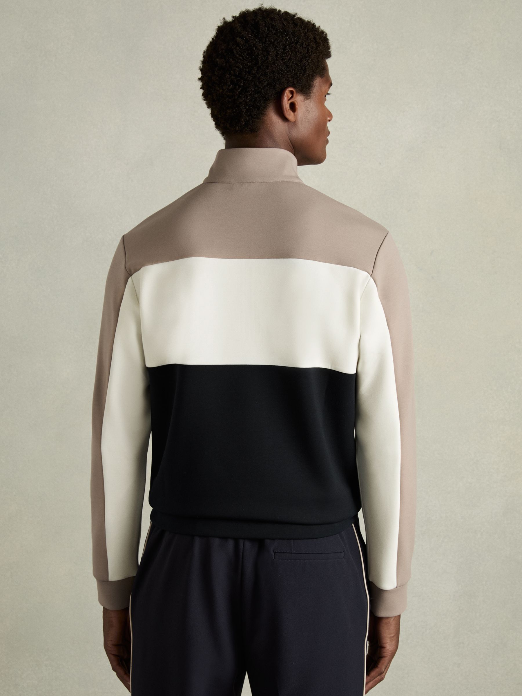 Interlock Colour-Block Half-Zip Sweatshirt in Navy/Taupe