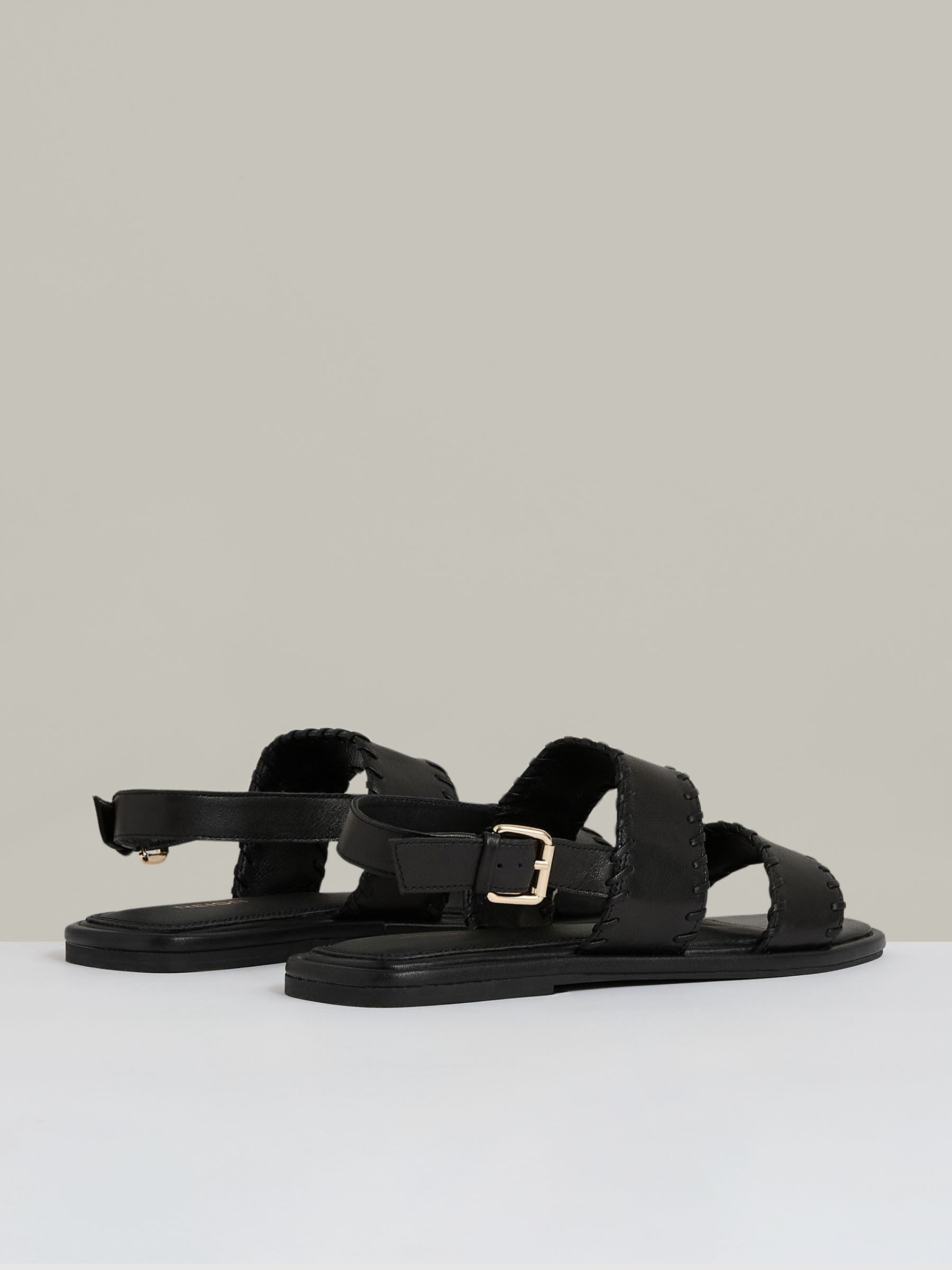Leather Whipstitch-Trim Sandals in Black